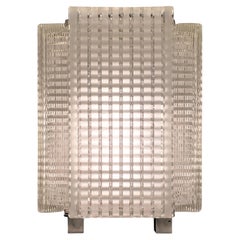 A Midcentury 4 panel cubist glass table lamp with polished nickeled trim