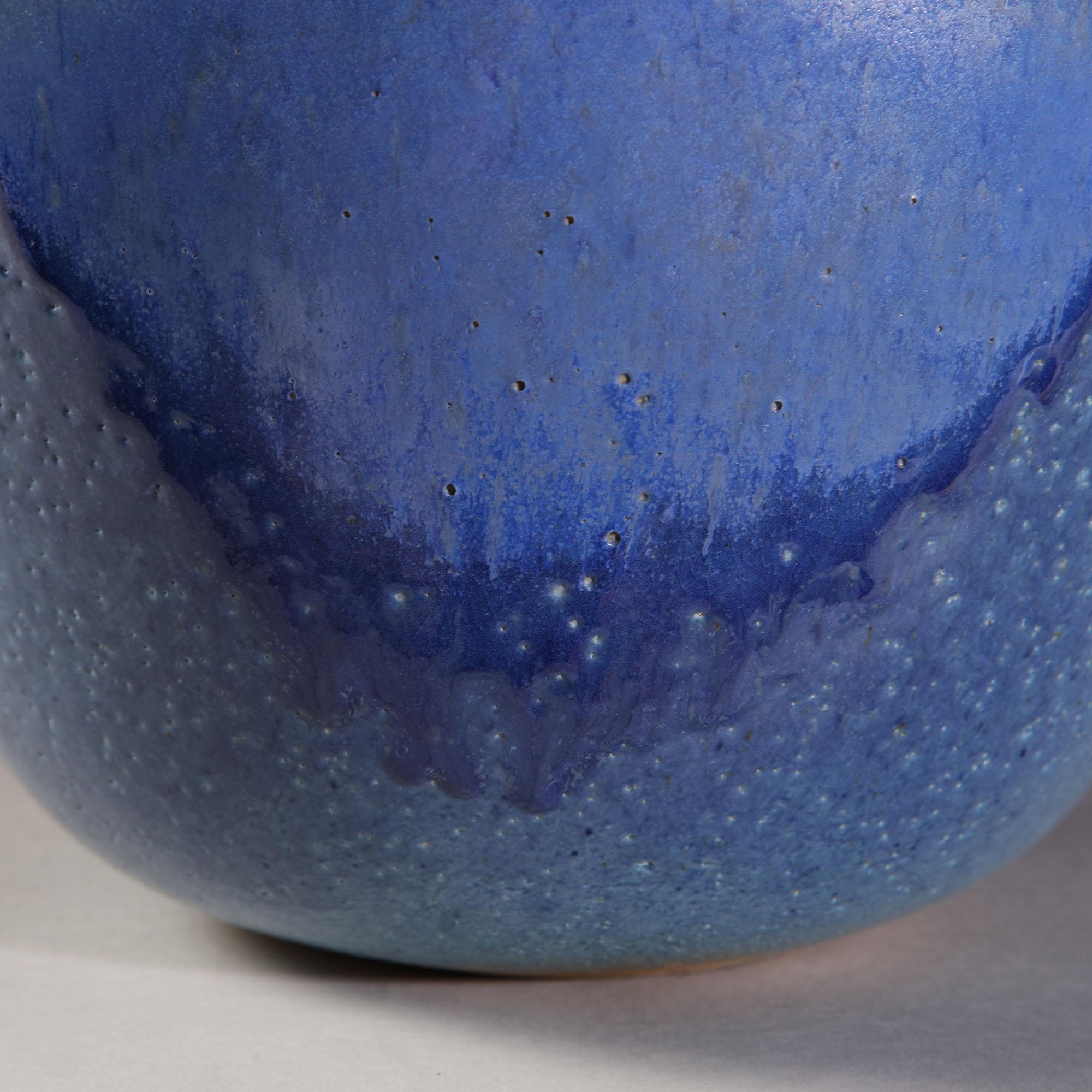 Glazed Midcentury Blue Art Pottery Vase as a Table Lamp