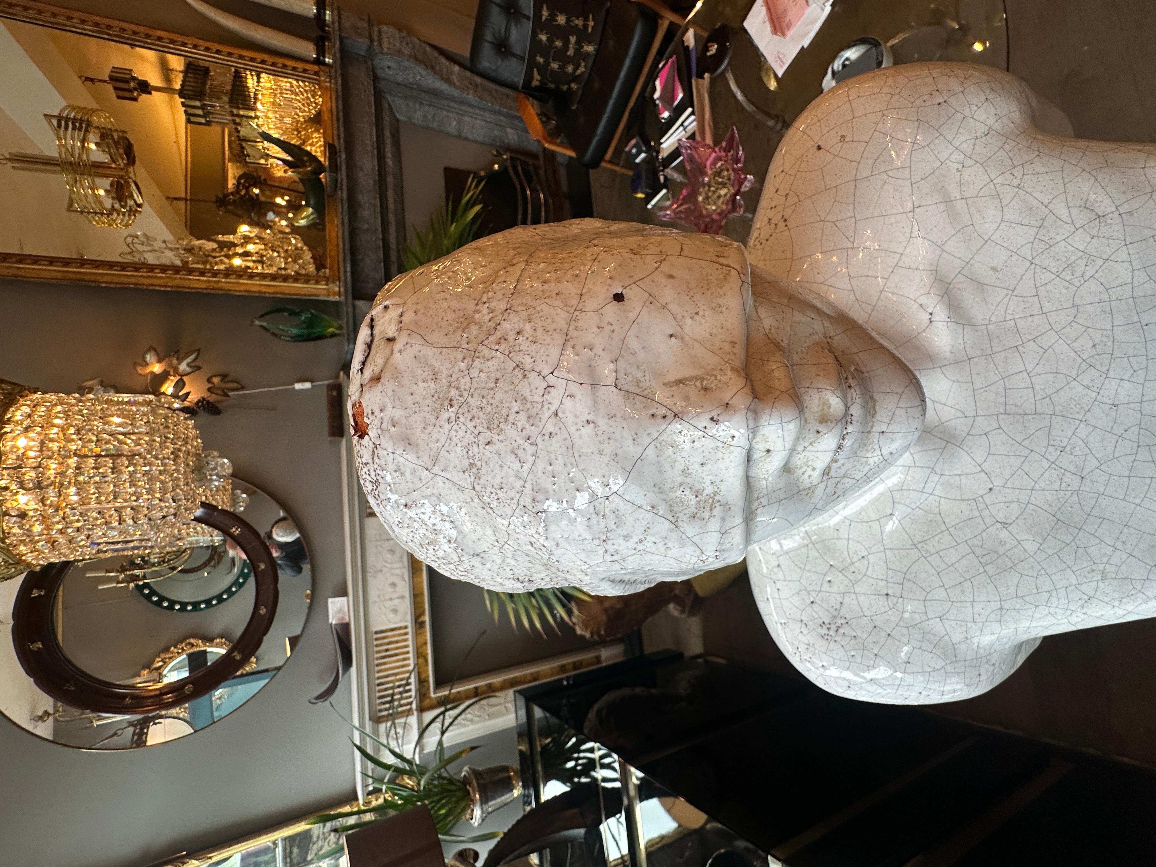 Buste de bondage français en terre cuite émaillée craquelée du milieu du siècle Bon état - En vente à London, GB