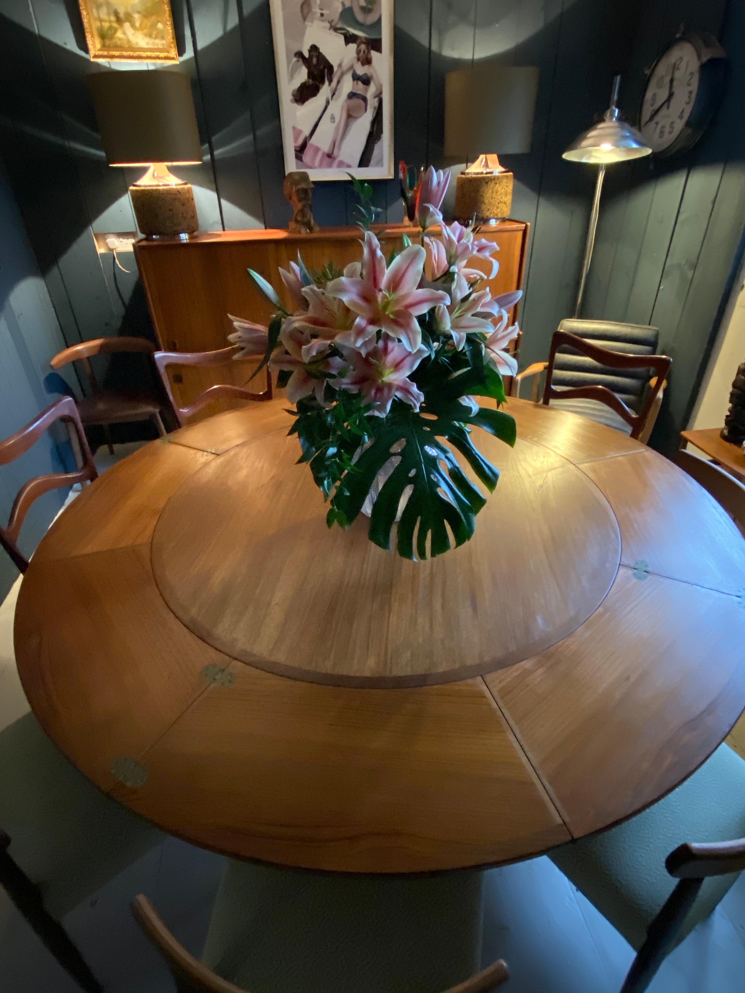 Midcentury Danish Teak Circular Extendable Flip-Flap Dining Table by Dyrlund 6