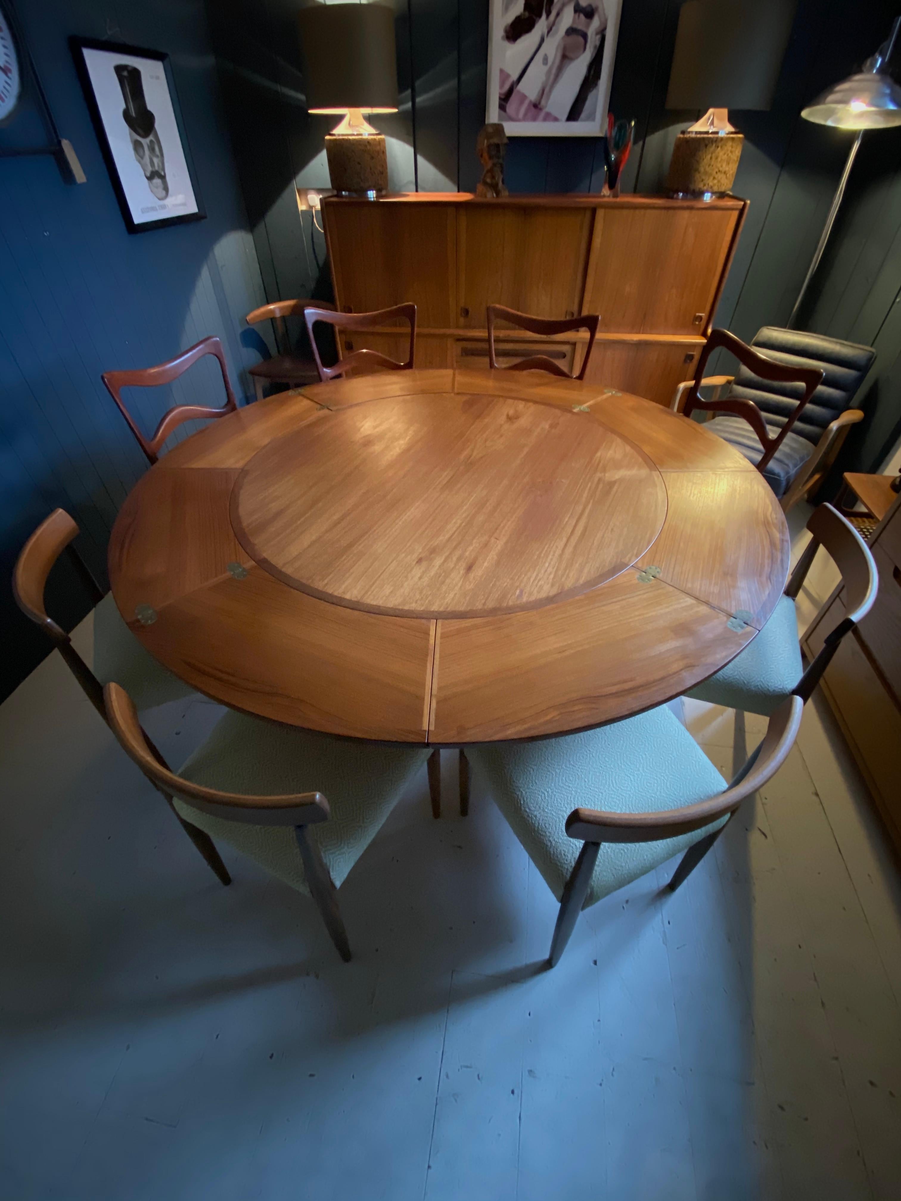 Midcentury Danish Teak Circular Extendable Flip-Flap Dining Table by Dyrlund 2