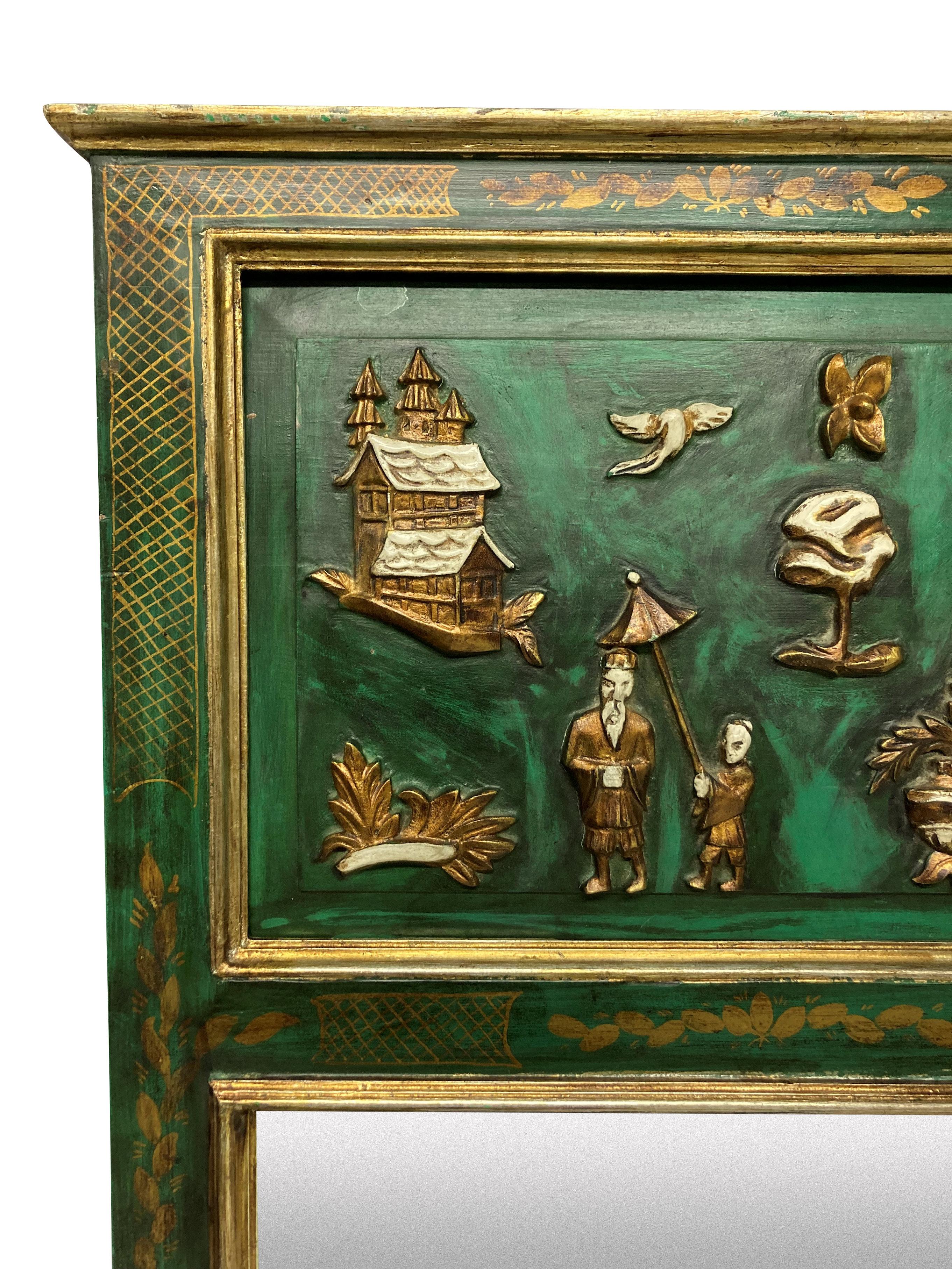 Anglais Miroir Trumeau en japannage vert émeraude du milieu du siècle en vente