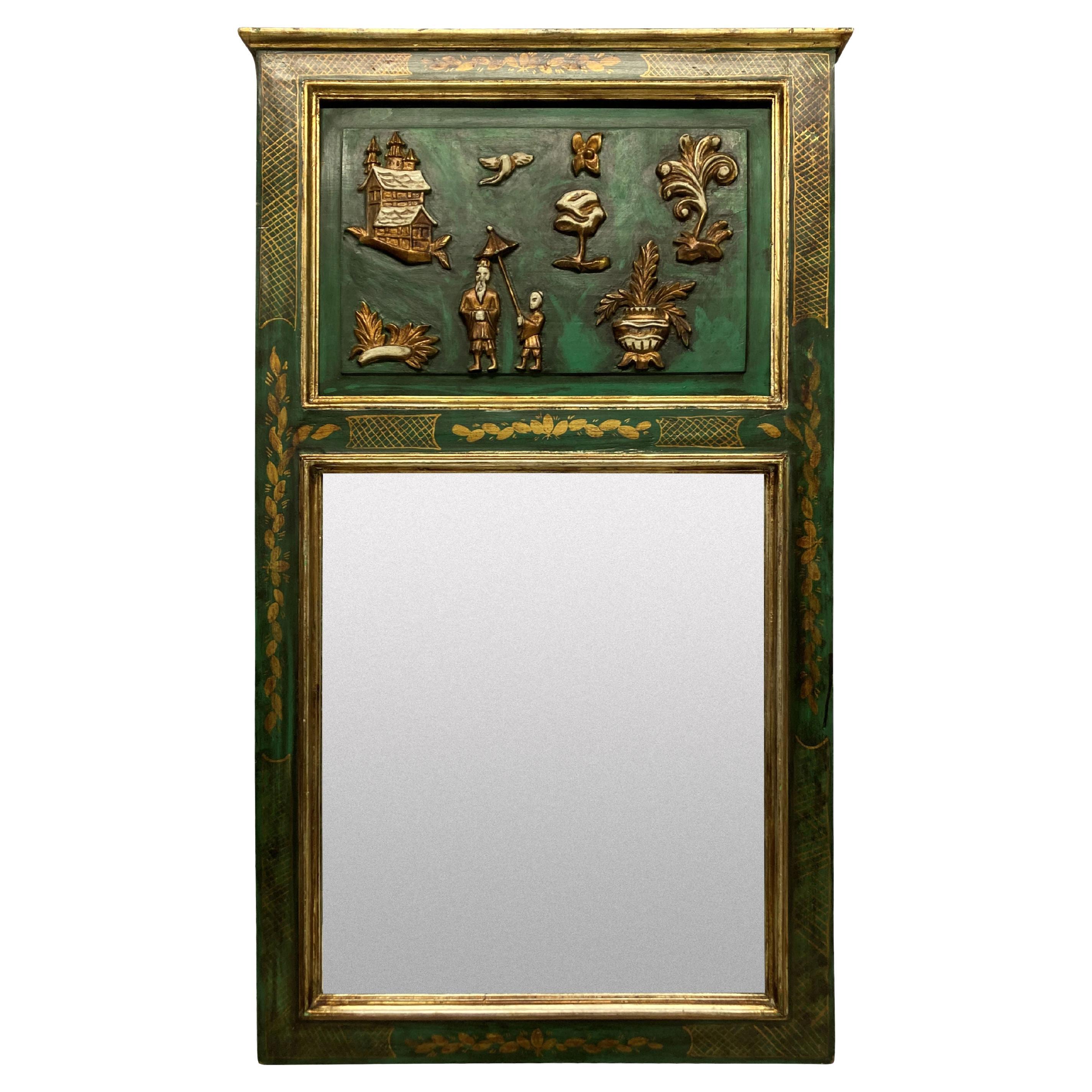 Miroir Trumeau en japannage vert émeraude du milieu du siècle en vente