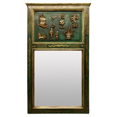 Retro Midcentury Emerald Green Japanned Trumeau Mirror