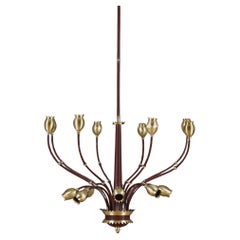 A Midcentury Flower Head Tole Chandelier