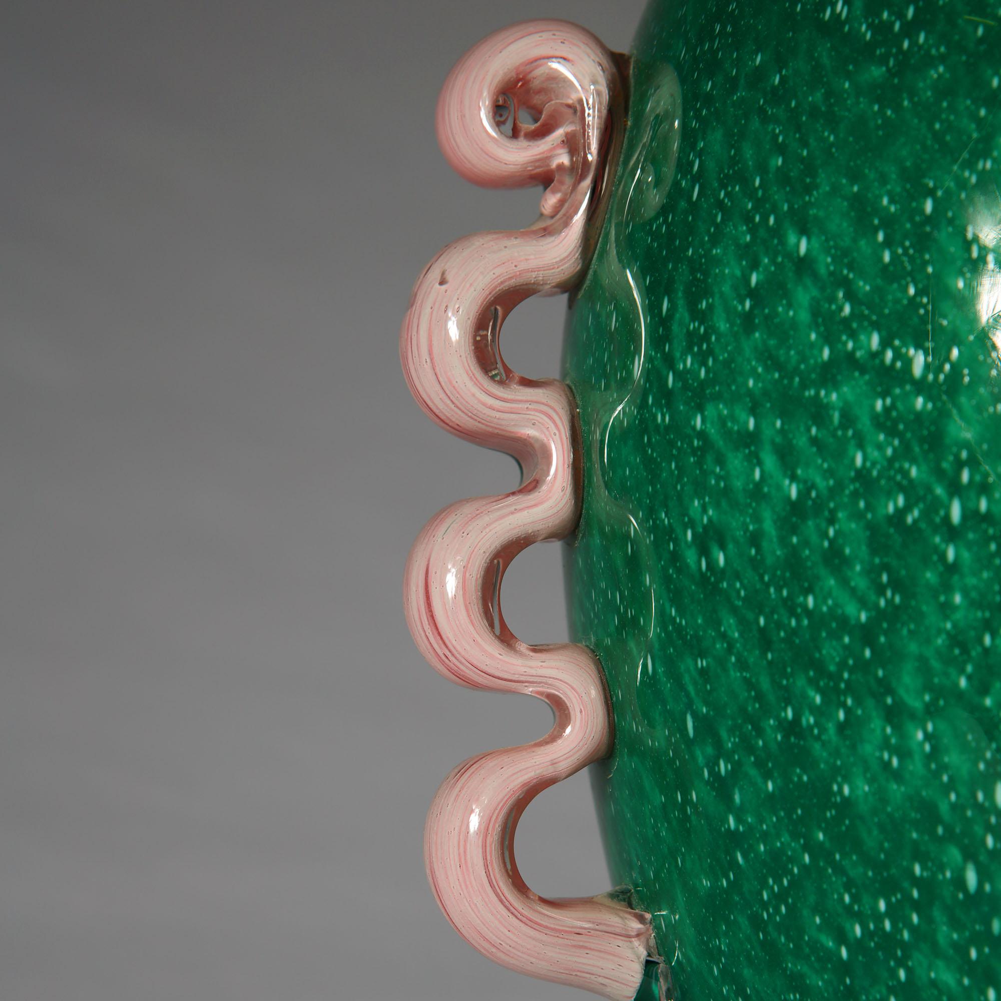 20th Century Midcentury Green and Pink Murano Glass Vase after Seguso as a Table Lamp