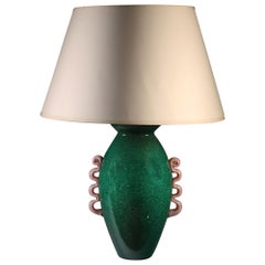 Midcentury Green and Pink Murano Glass Vase after Seguso as a Table Lamp