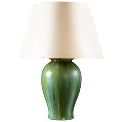 Midcentury Green Drip Glaze Art Pottery Vase as a Table Lamp