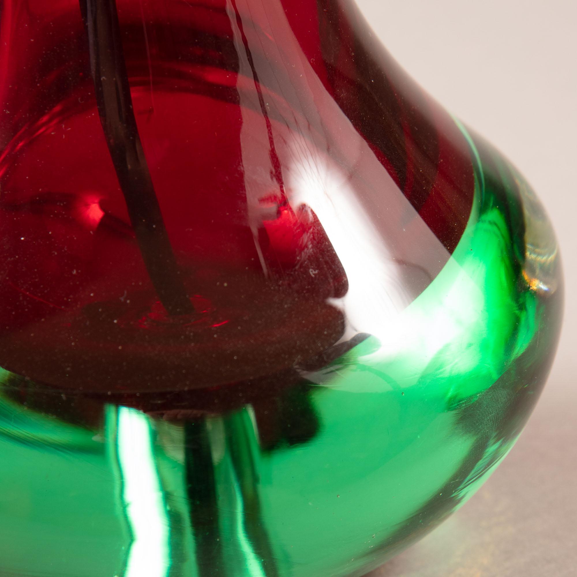 20th Century Midcentury Red and Green Italian Murano Glass Table Lamp