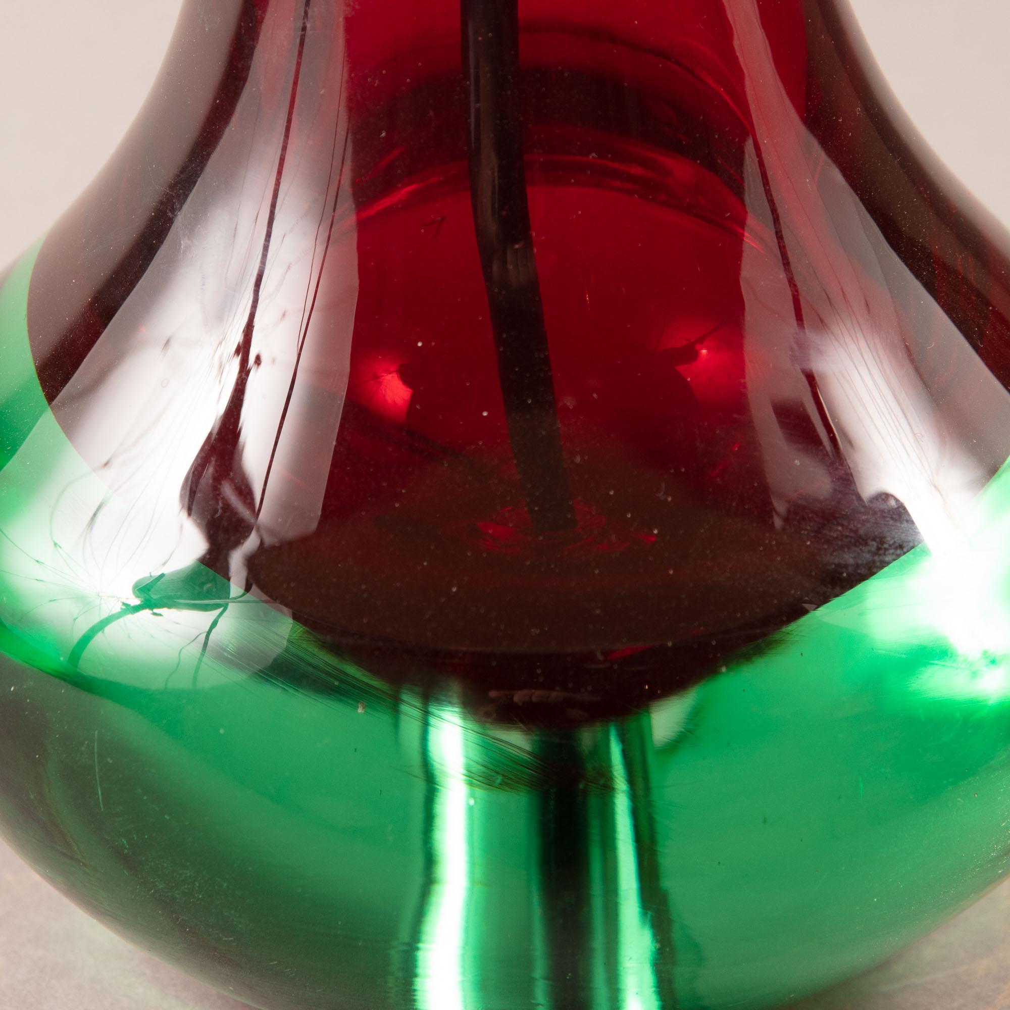 Midcentury Red and Green Italian Murano Glass Table Lamp 1