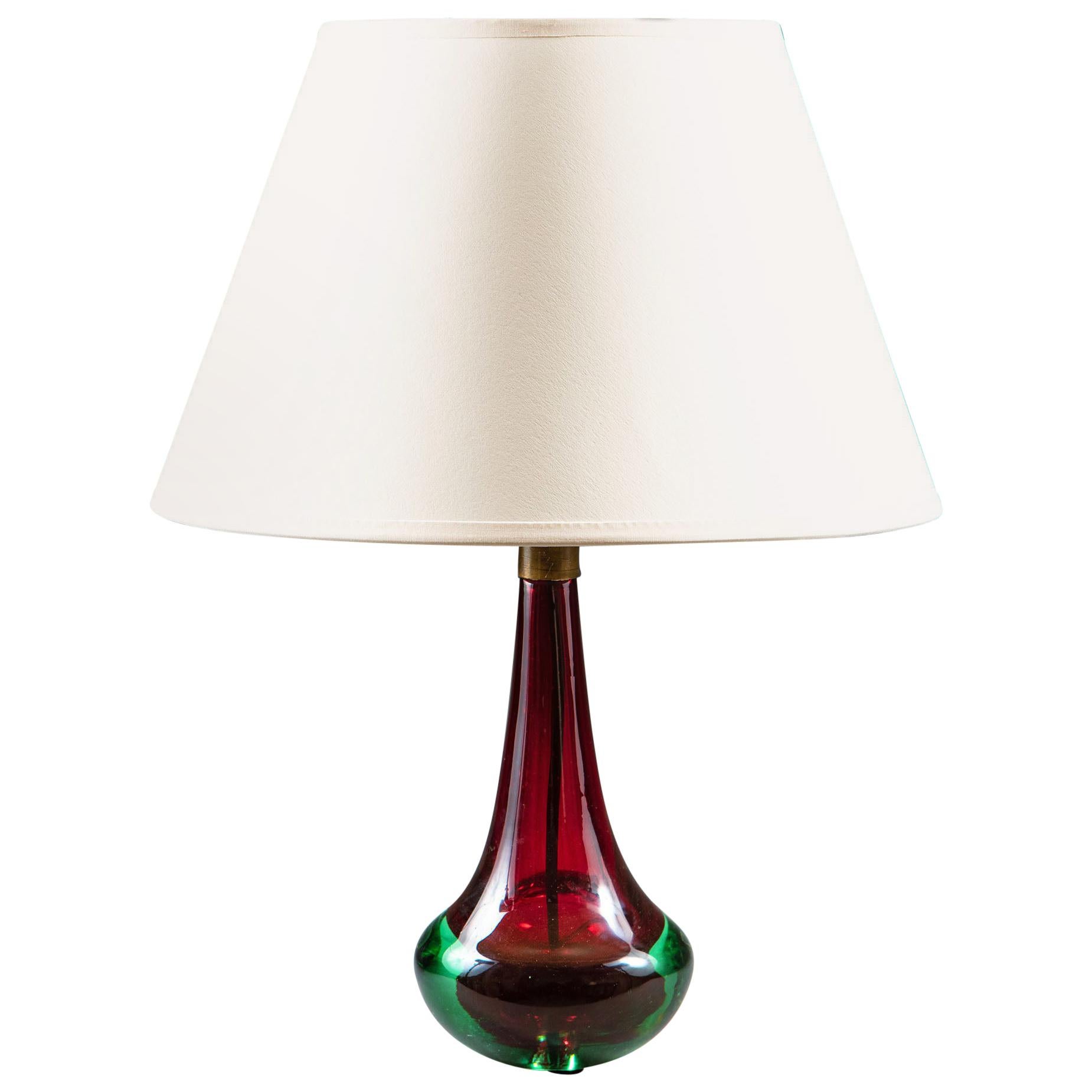 Midcentury Red and Green Italian Murano Glass Table Lamp