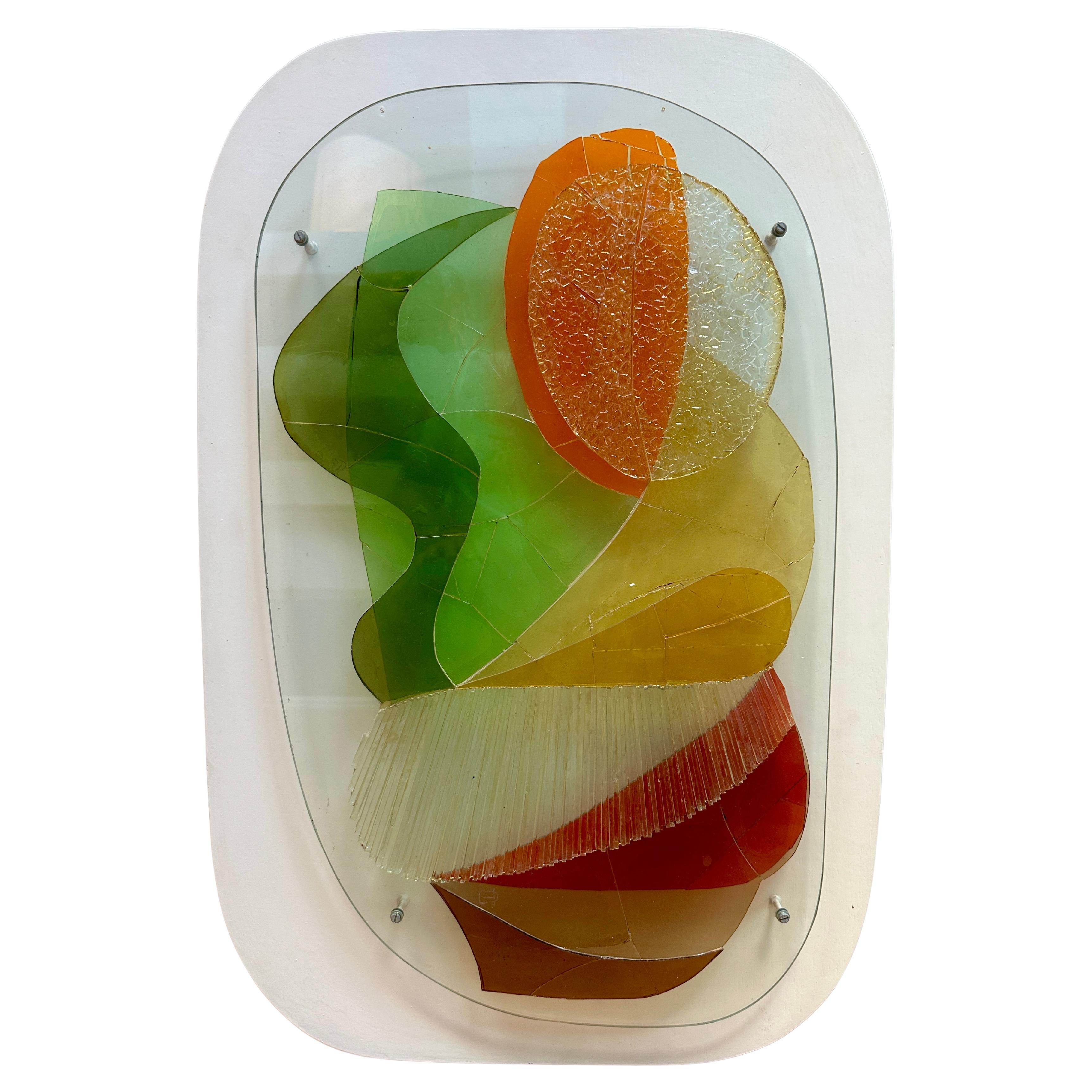 A Midcentury Vibrant Decorative Glass Piece Of Wall Art
