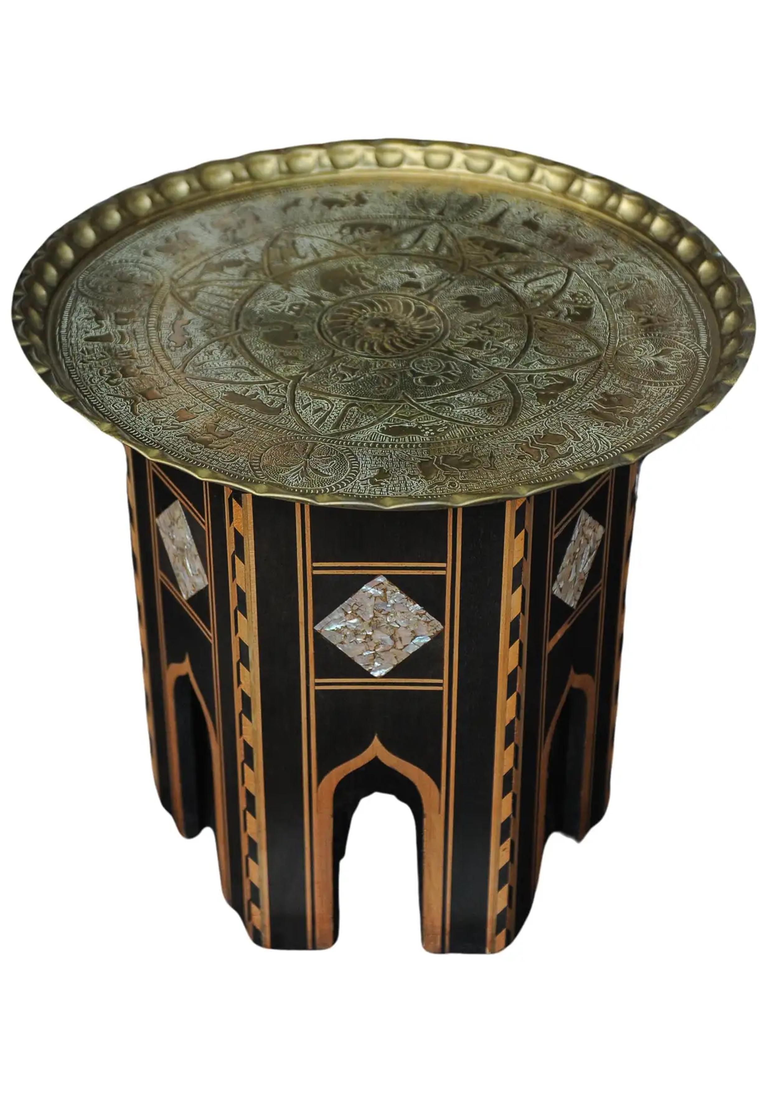 Syrian A Middle Eastern Ebonised Tea Table With Removable Brass Decorative Tray  For Sale