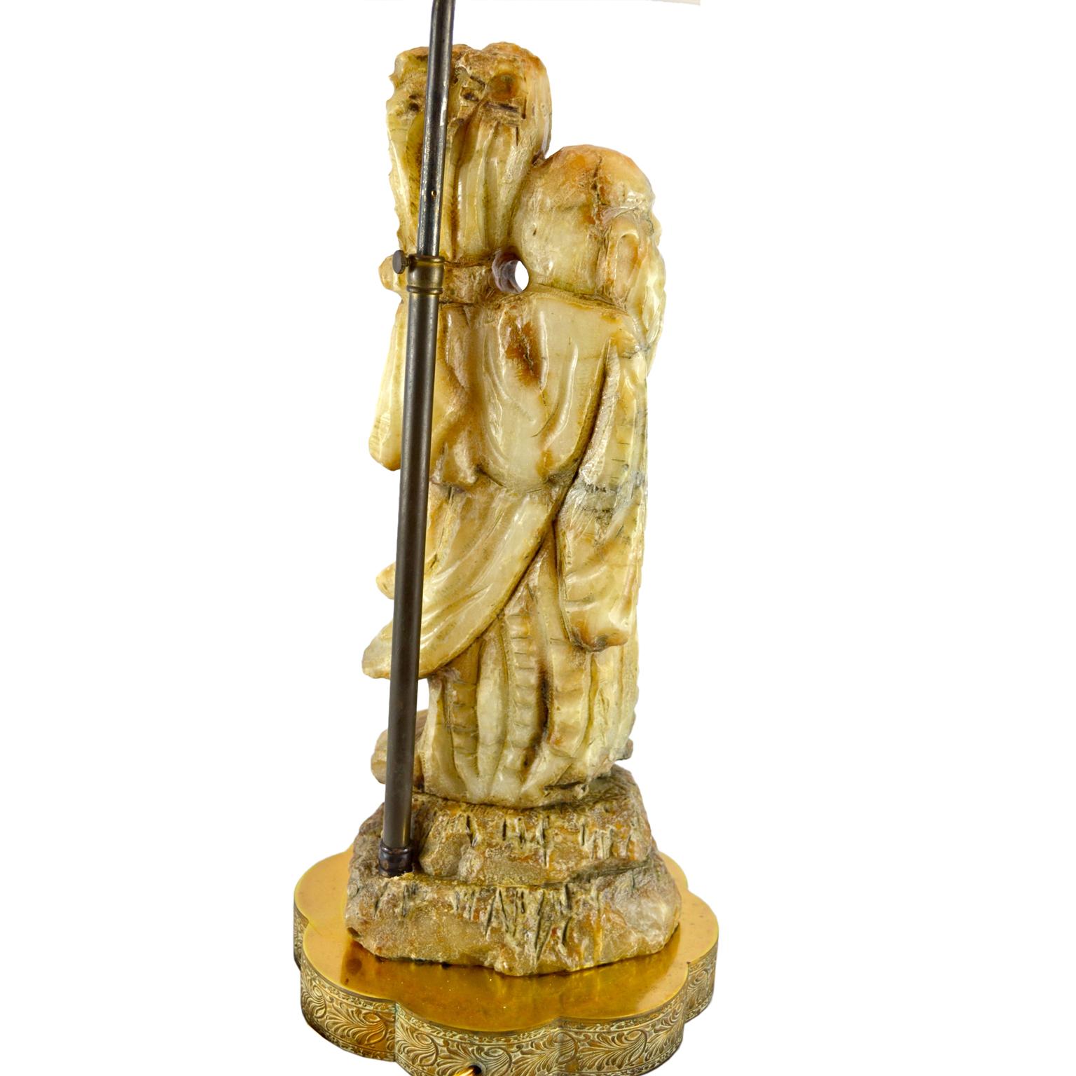 Mid-Century Modern Midcentury Chinese Figurative Stone Lamp the Immortal Shou Xing