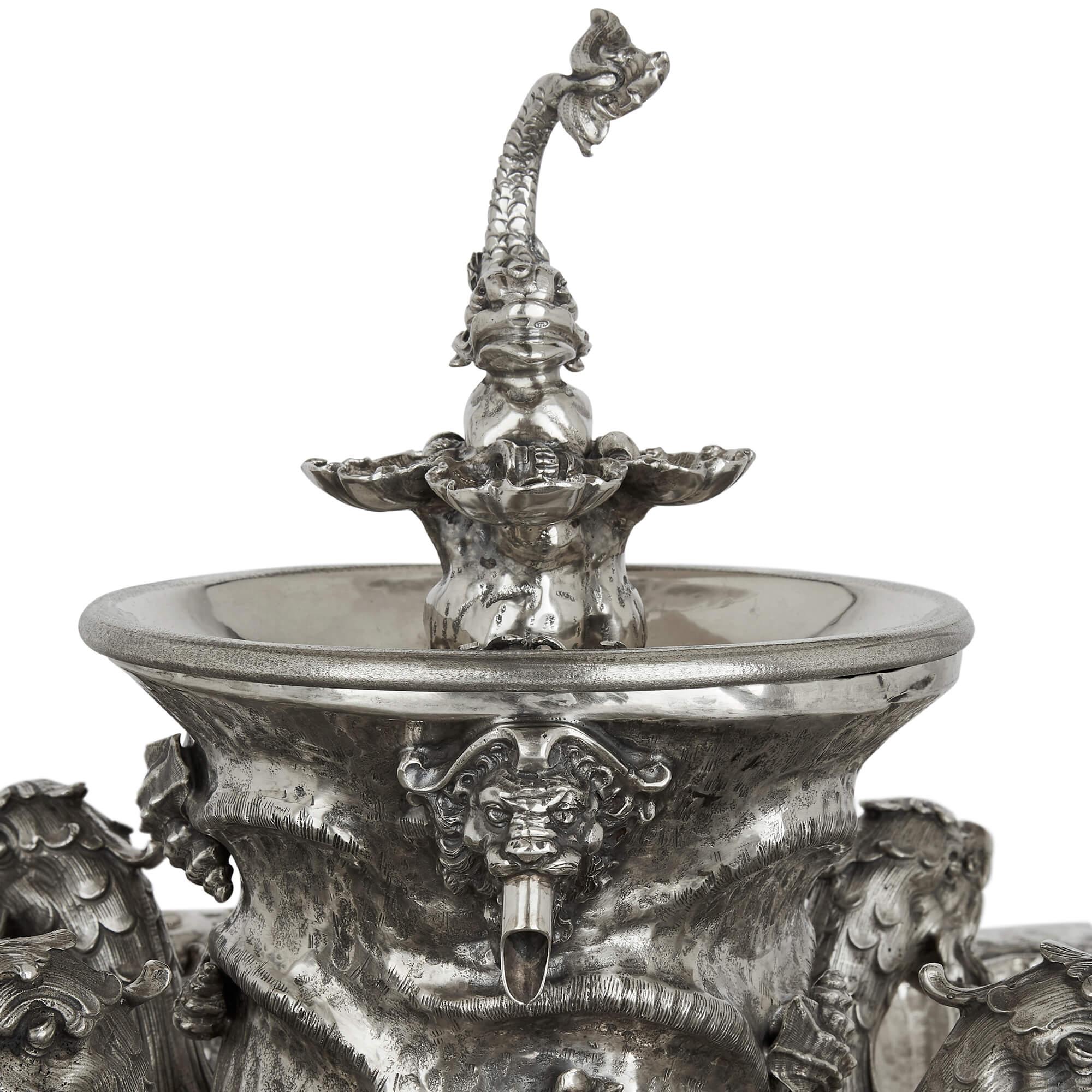 Italian Milanese Sterling Silver 20th Century Fountain Centrepiece For Sale
