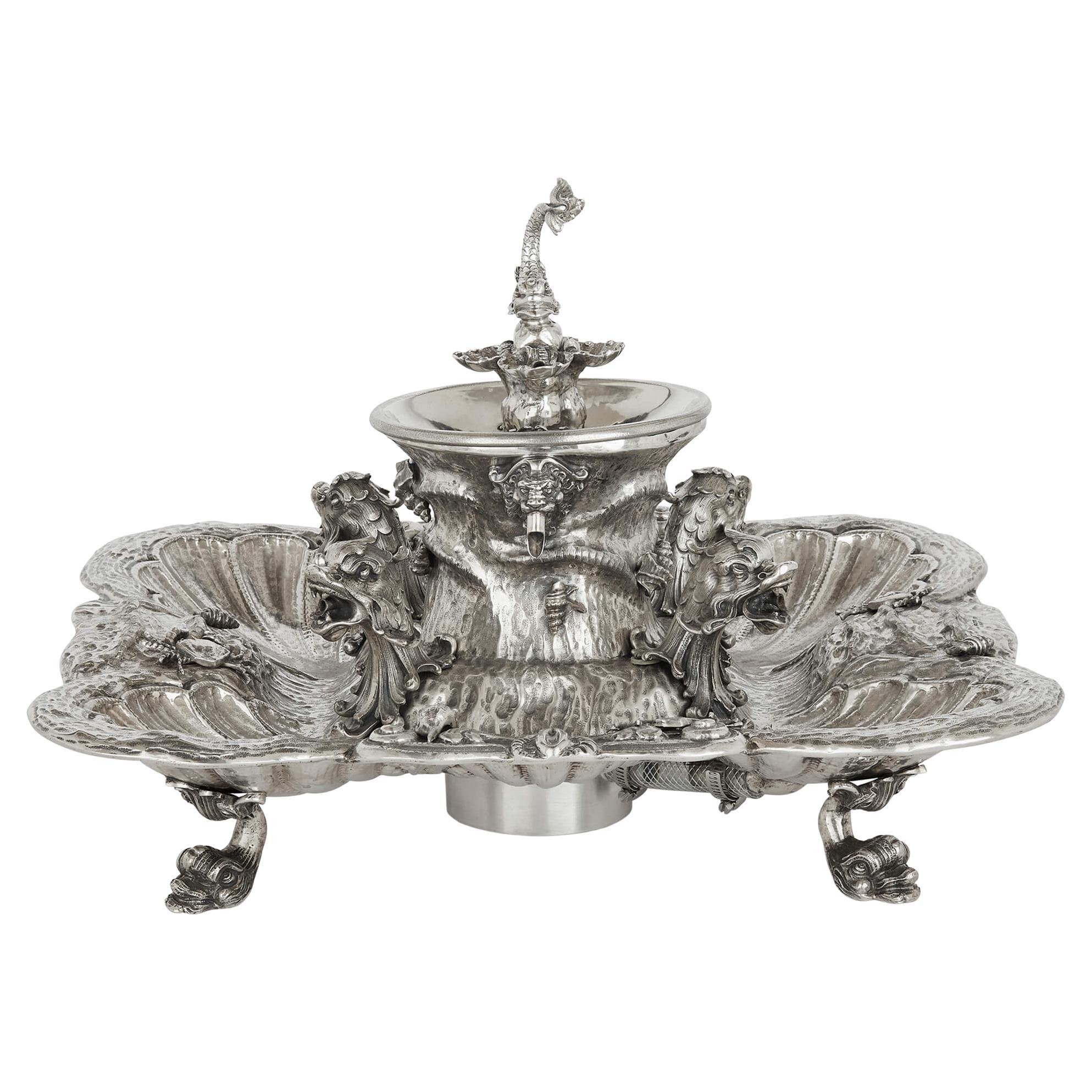 Milanese Sterling Silver 20th Century Fountain Centrepiece For Sale