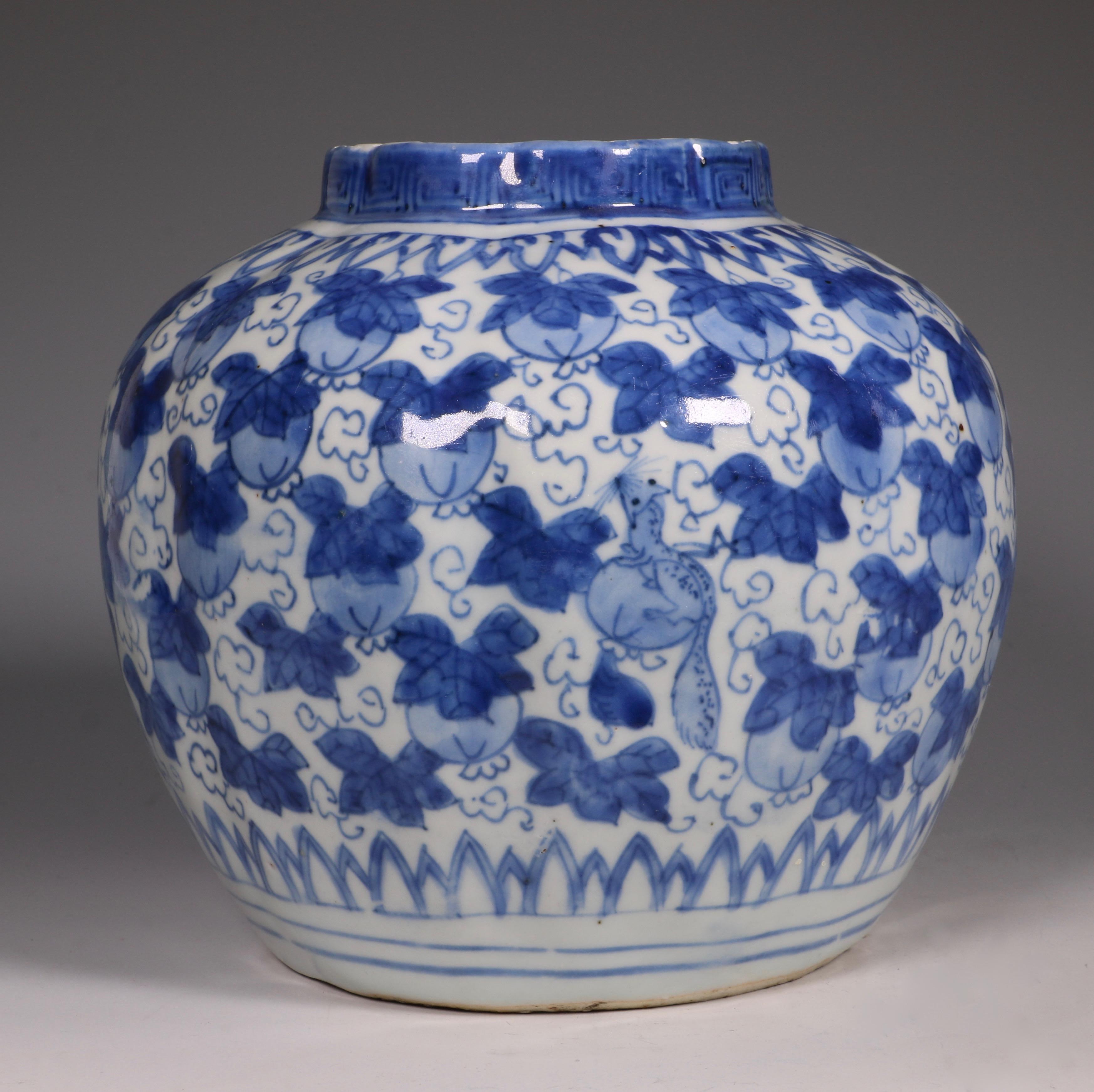 18th Century and Earlier Chinese Porcelain Ming Blue and White Jar Wanli Late 16th Century For Sale
