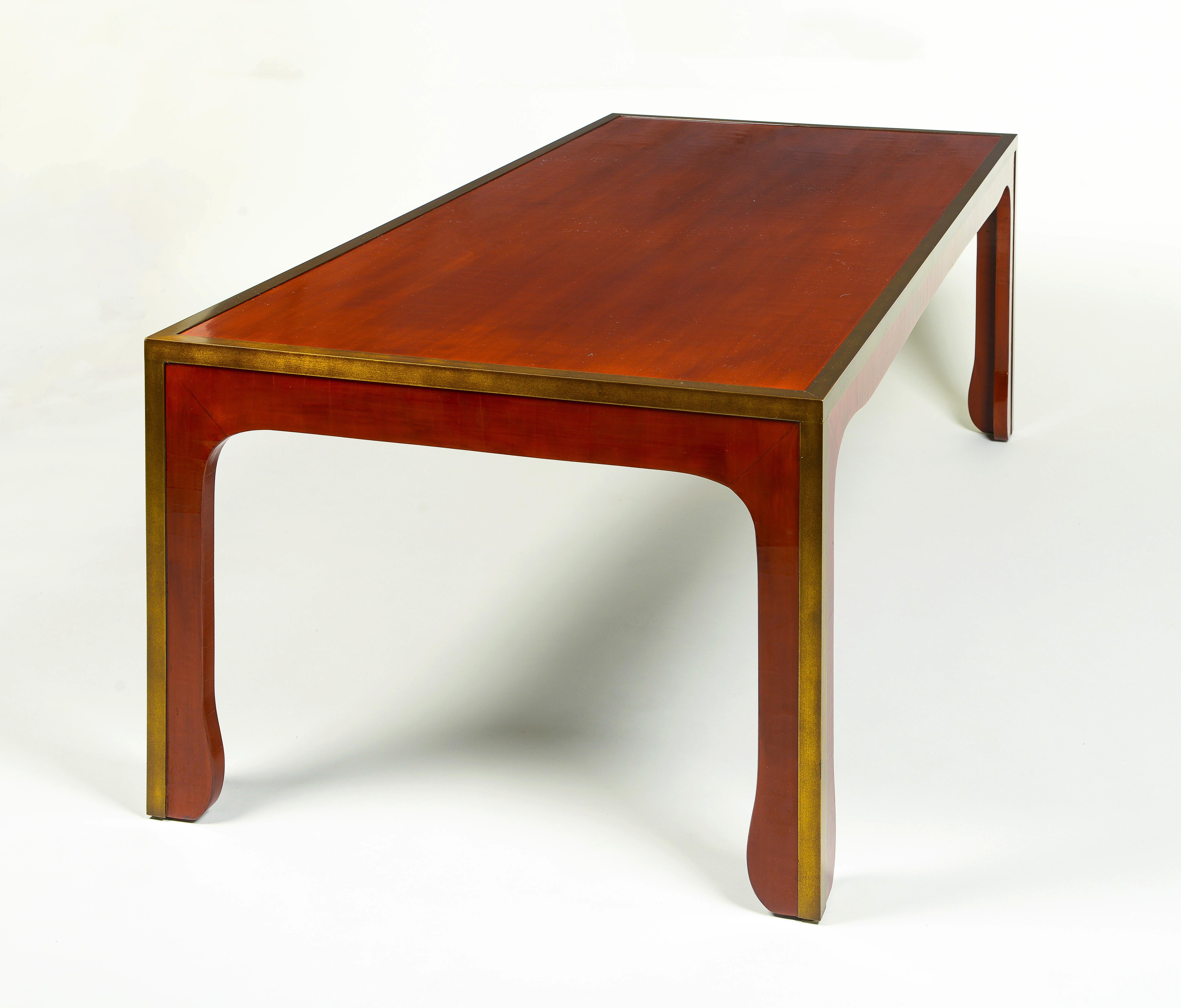 A Ming Style Cinnabar Lacquer and Brass Coffee Table In Good Condition For Sale In New York, NY