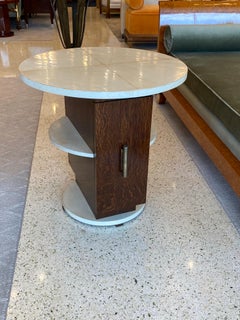 Art Deco Mini Bar Side Table in Wood and Goat Skin Top