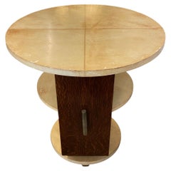 Art Deco Mini Bar Side Table in Wood and Goat Skin Top