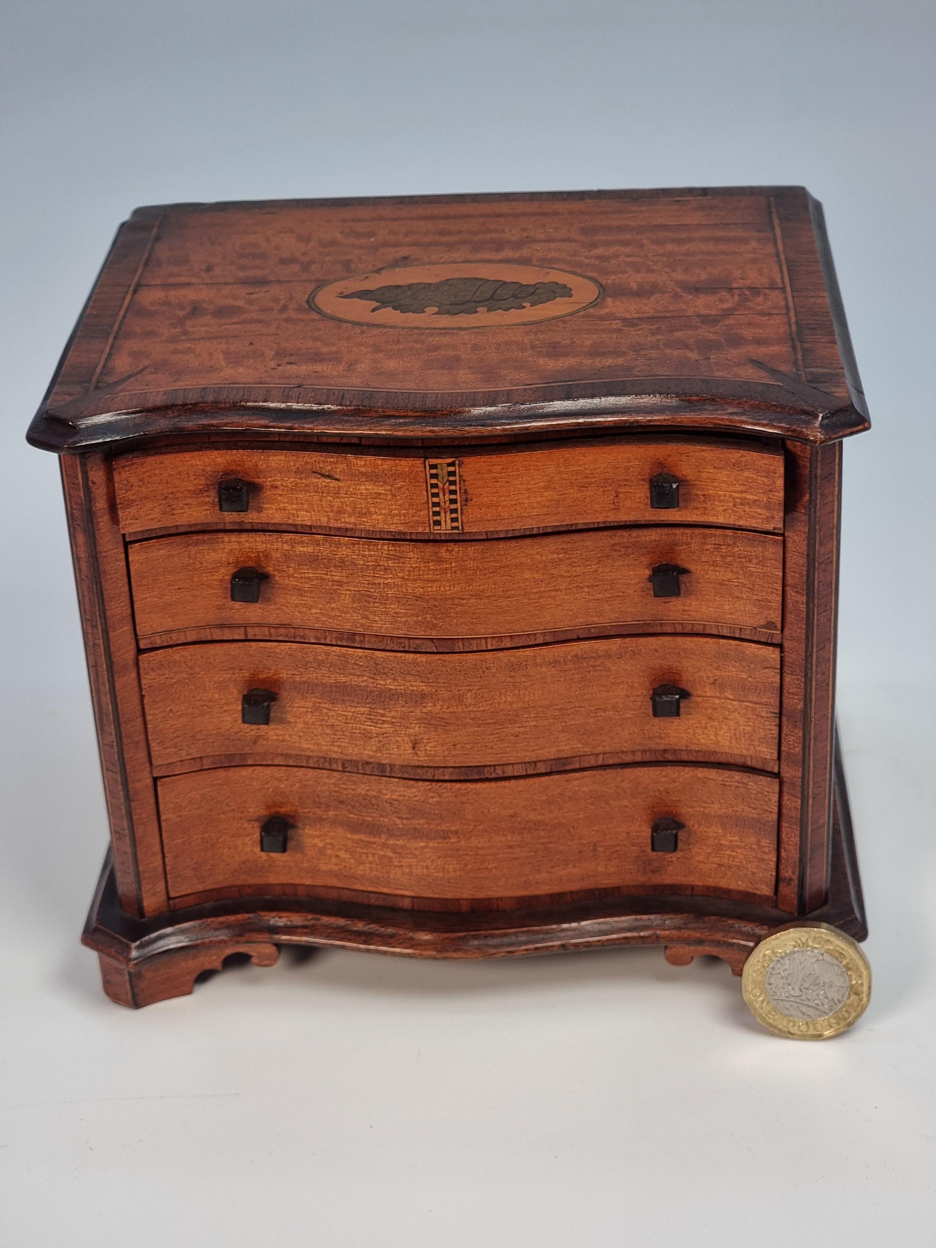 Hand-Crafted A miniature 18th C style mahogany English serpentine chest of drawers 1907 For Sale