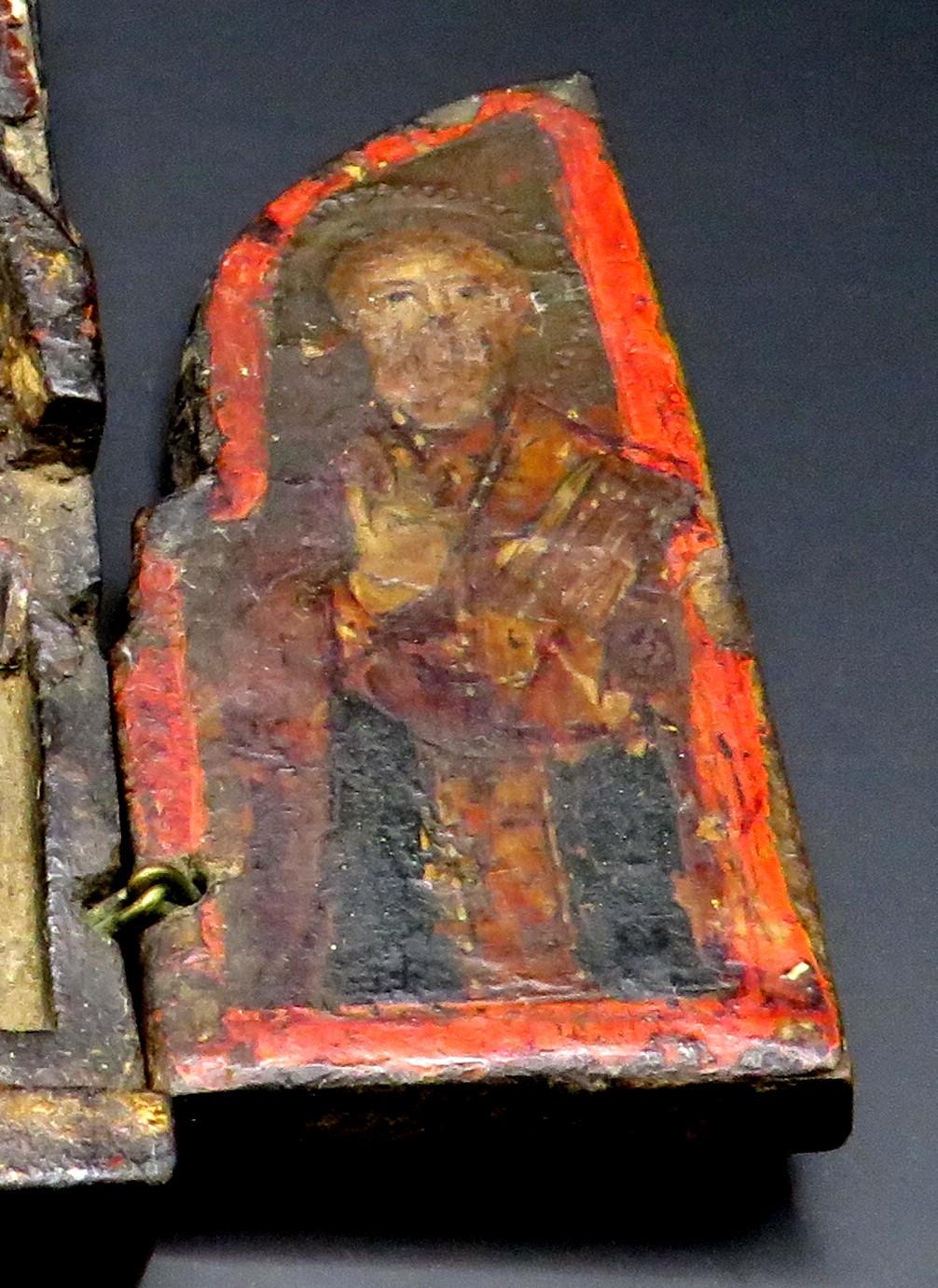 Ein griechisches Miniatur-Ikonentriptychon des 17. Jahrhunderts mit den Heiligen Konstantin und Helena  im Zustand „Relativ gut“ im Angebot in Ottawa, Ontario