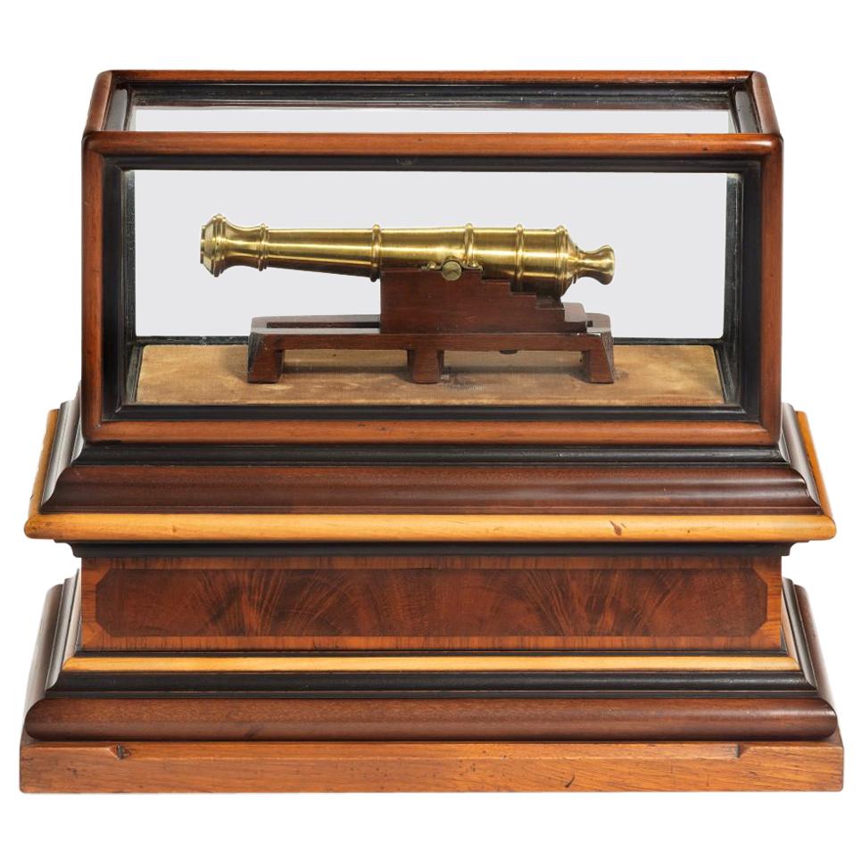 Miniature Brass Cannon in a Presentation Case For Sale