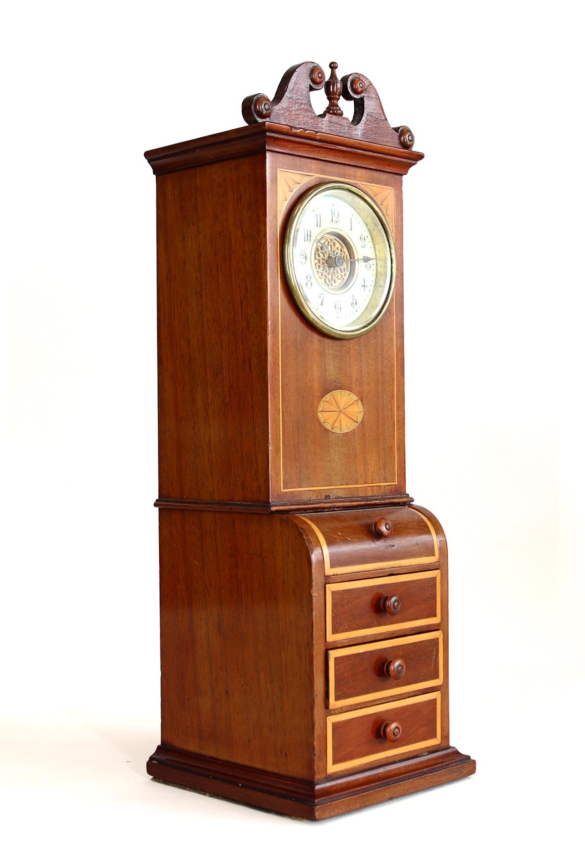 A Miniature Bureau with French Timepiece and Drawers 3