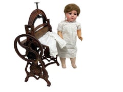Miniature Cast Iron Linen Press with Schildkröt Doll, 1890-1900