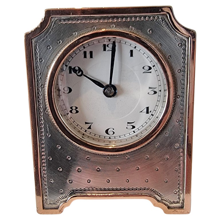 Miniature Silver and Rose Gold Carriage or Boudoir Clock by John