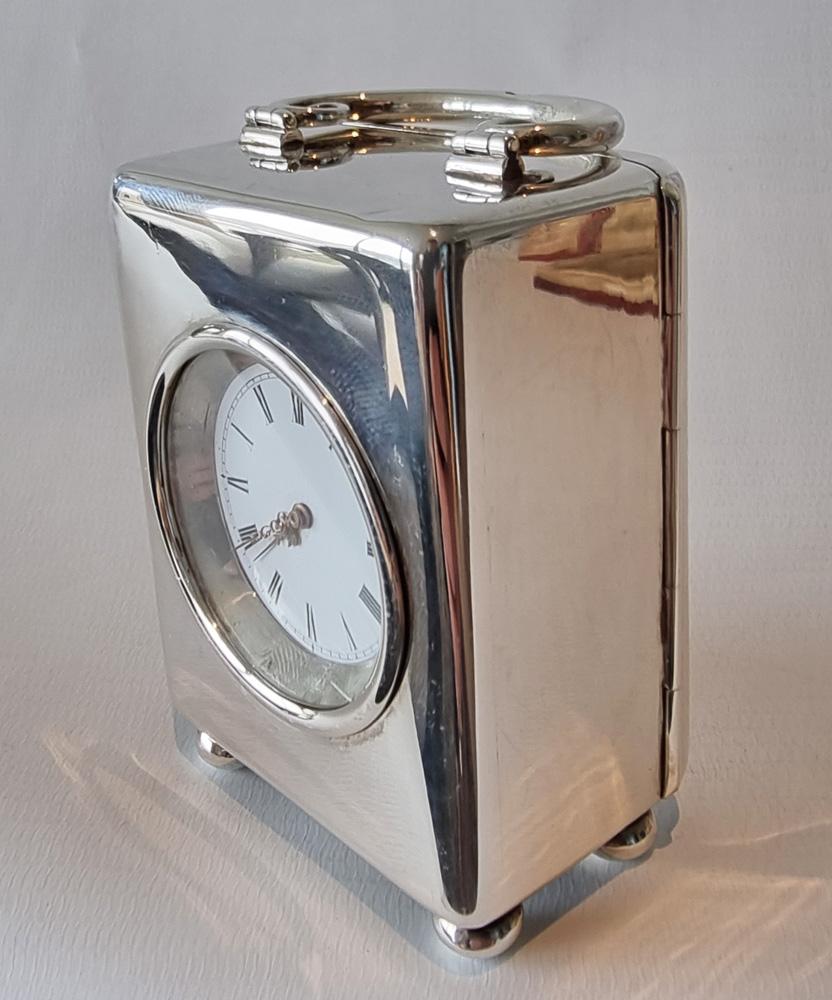 English A Miniature Silver Carriage Clock in original case by W. Thornhill For Sale