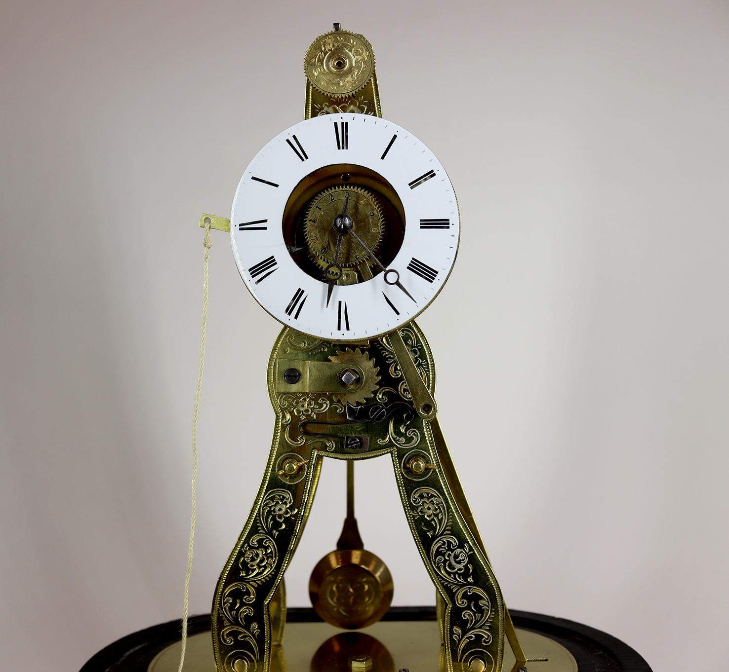 Brass A Miniature Skeleton Alarm Clock by Victor Athanase Pierret For Sale