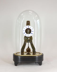 Horloge de cheminée miniature à squelette par Victor Athanase Pierret