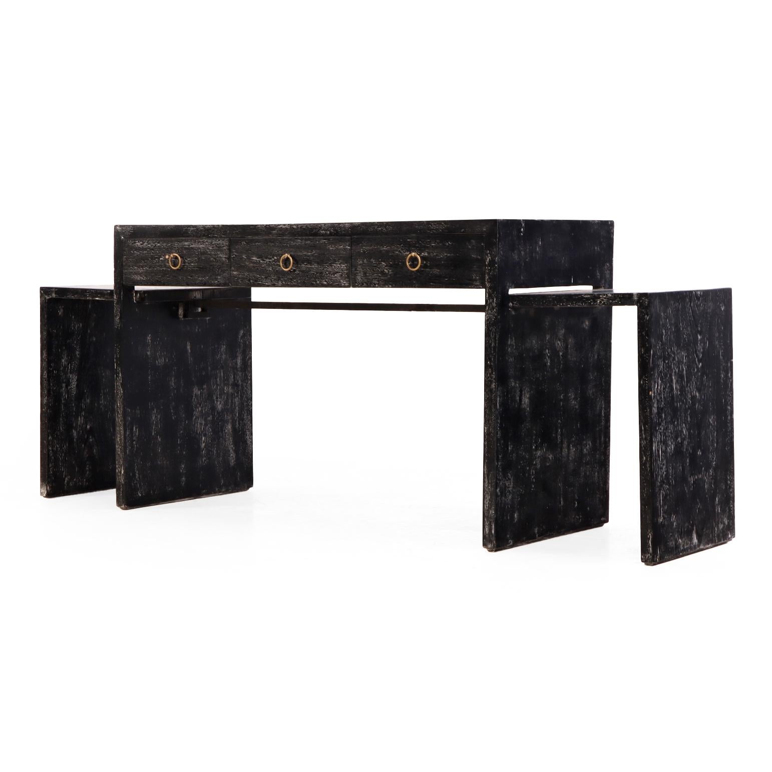 Argentine A Minimalist Art Deco style Dark Cerused Oak Writing Desk. For Sale
