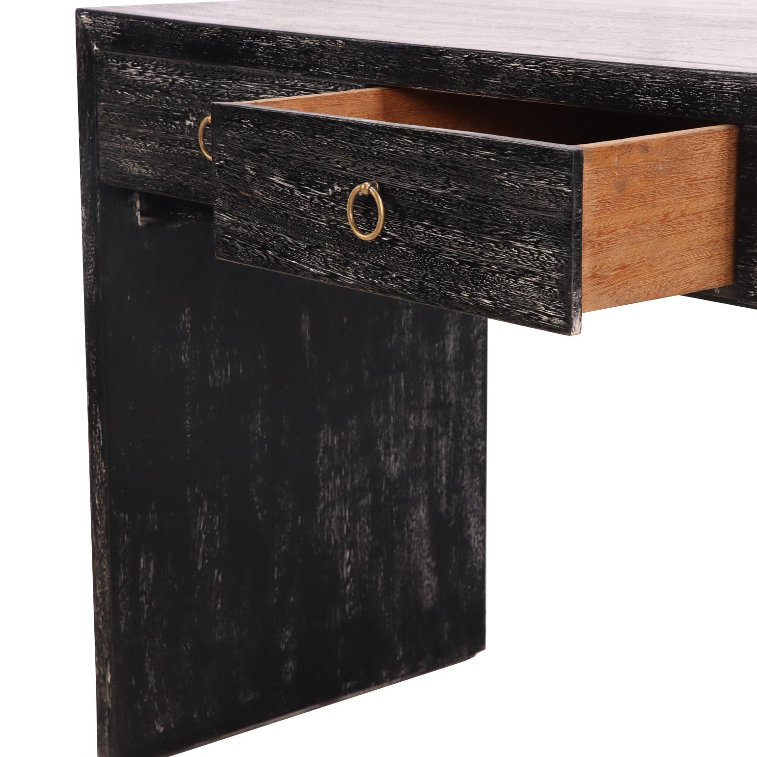 A Minimalist Art Deco style Dark Cerused Oak Writing Desk. In Good Condition For Sale In Philadelphia, PA