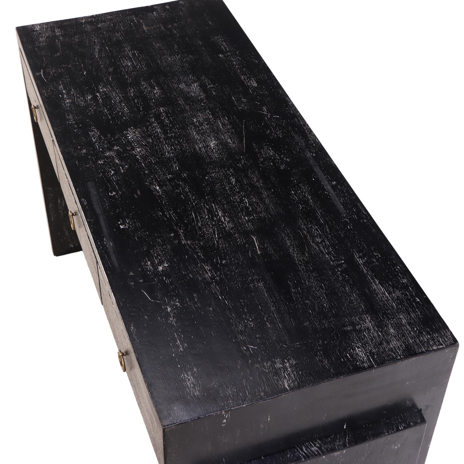 Brass A Minimalist Art Deco style Dark Cerused Oak Writing Desk. For Sale