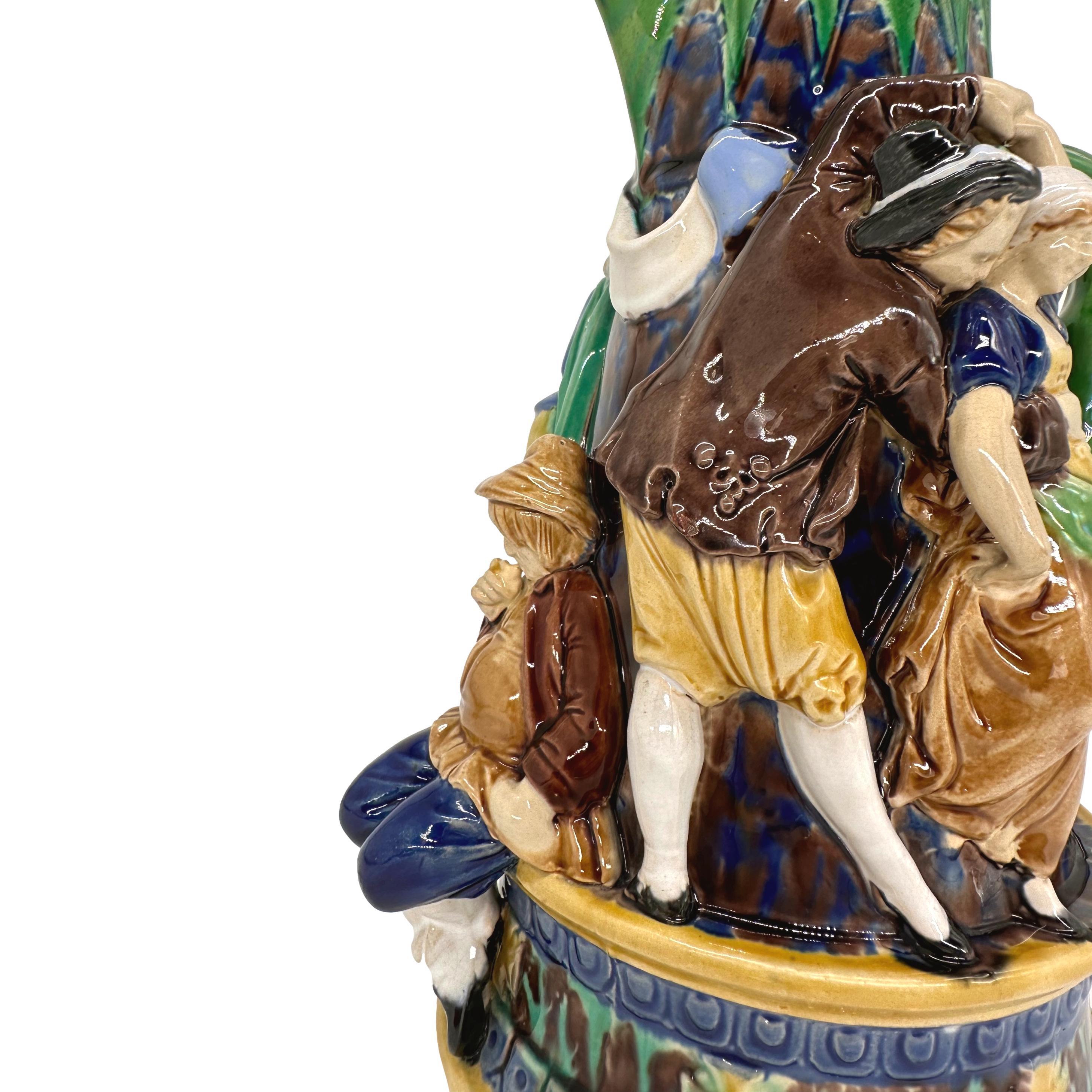 A Minton Majolica Ale Jug with Five Revelers in Medieval Dress, dated 1862 For Sale 4