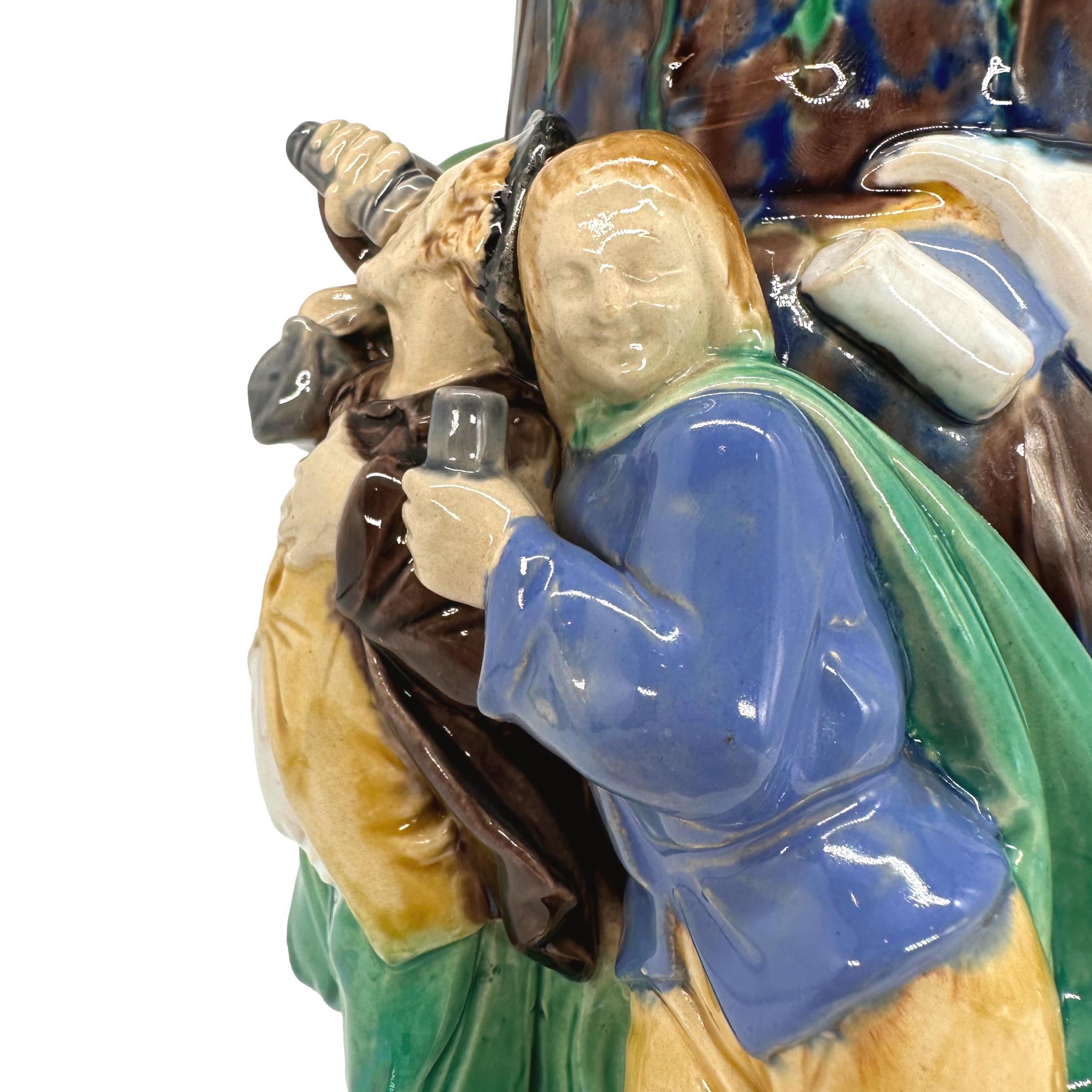 A Minton Majolica Ale Jug with Five Revelers in Medieval Dress, dated 1862 For Sale 5