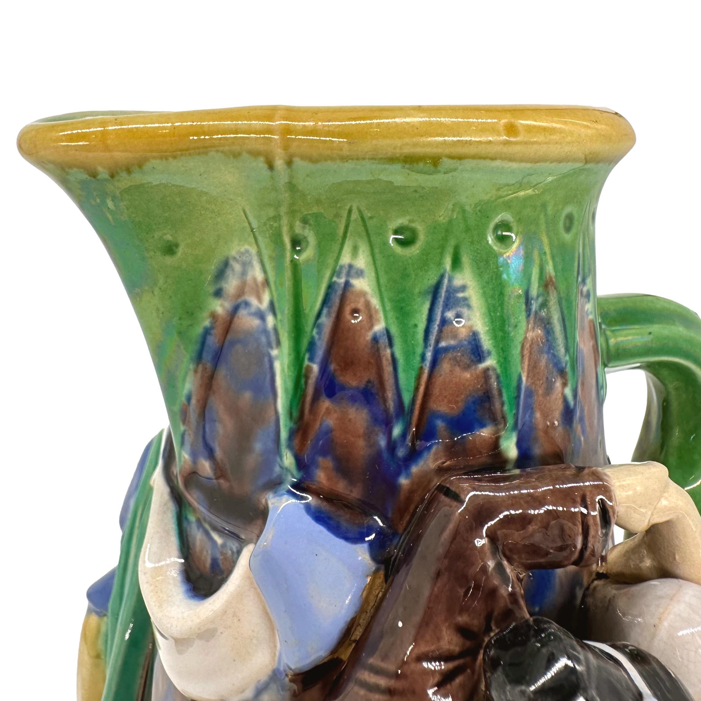 A Minton Majolica Ale Jug with Five Revelers in Medieval Dress, dated 1862 For Sale 7