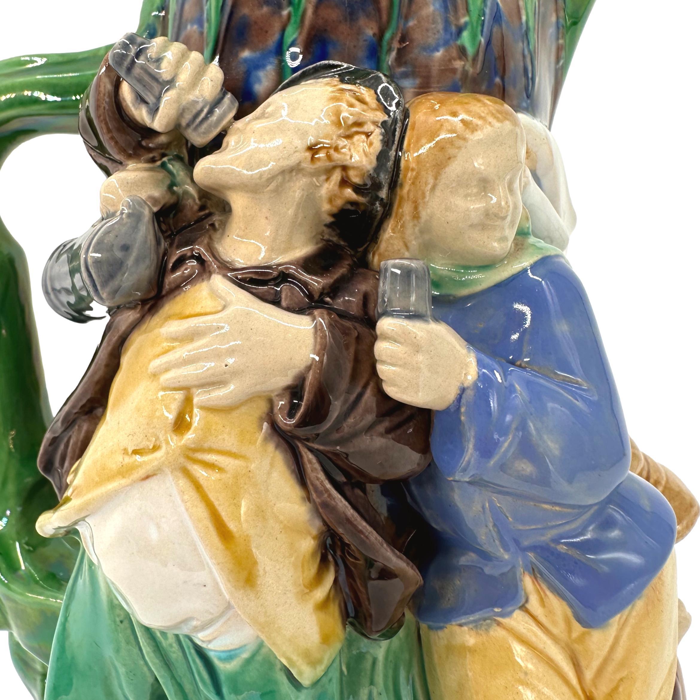 A Minton Majolica Ale Jug with Five Revelers in Medieval Dress, dated 1862 For Sale 1