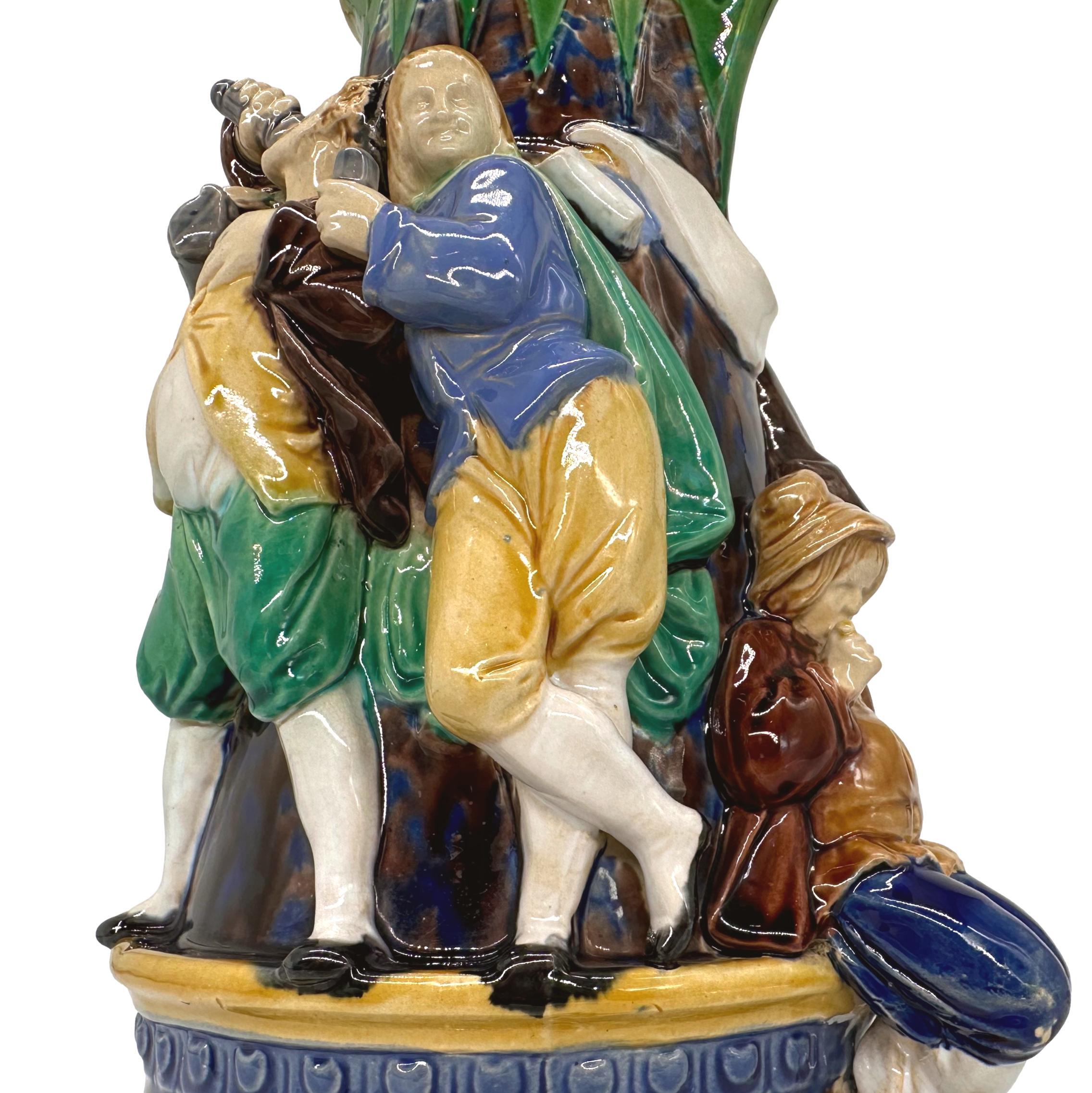 A Minton Majolica Ale Jug with Five Revelers in Medieval Dress, dated 1862 For Sale 2