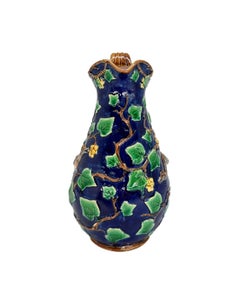 A Minton Majolica Cobalt-Ground Jug with Bird, Ivy, Berries, Dated 1865