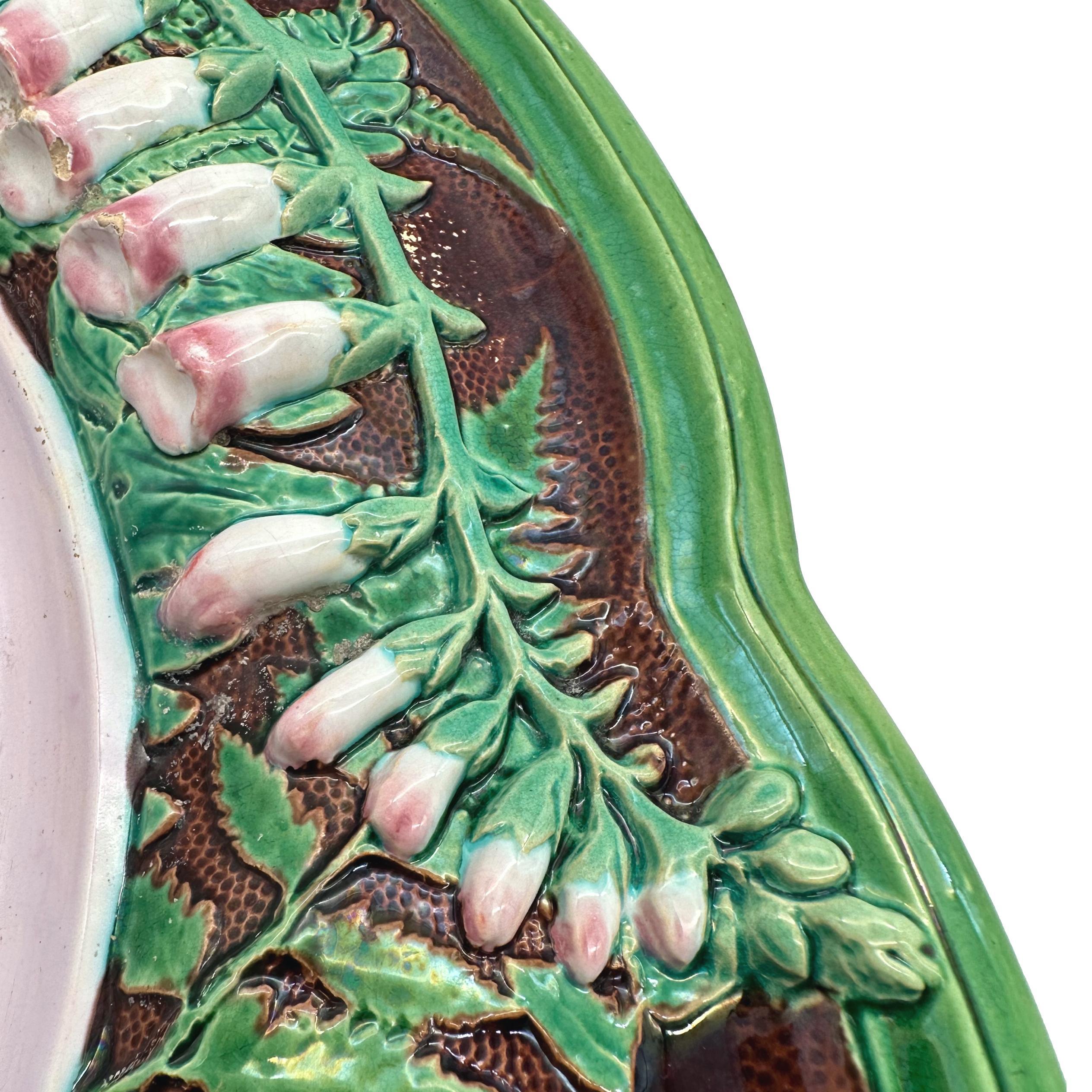A Minton Majolica Foxglove Jardiniere with Underplate, English, Dated: 1868 7