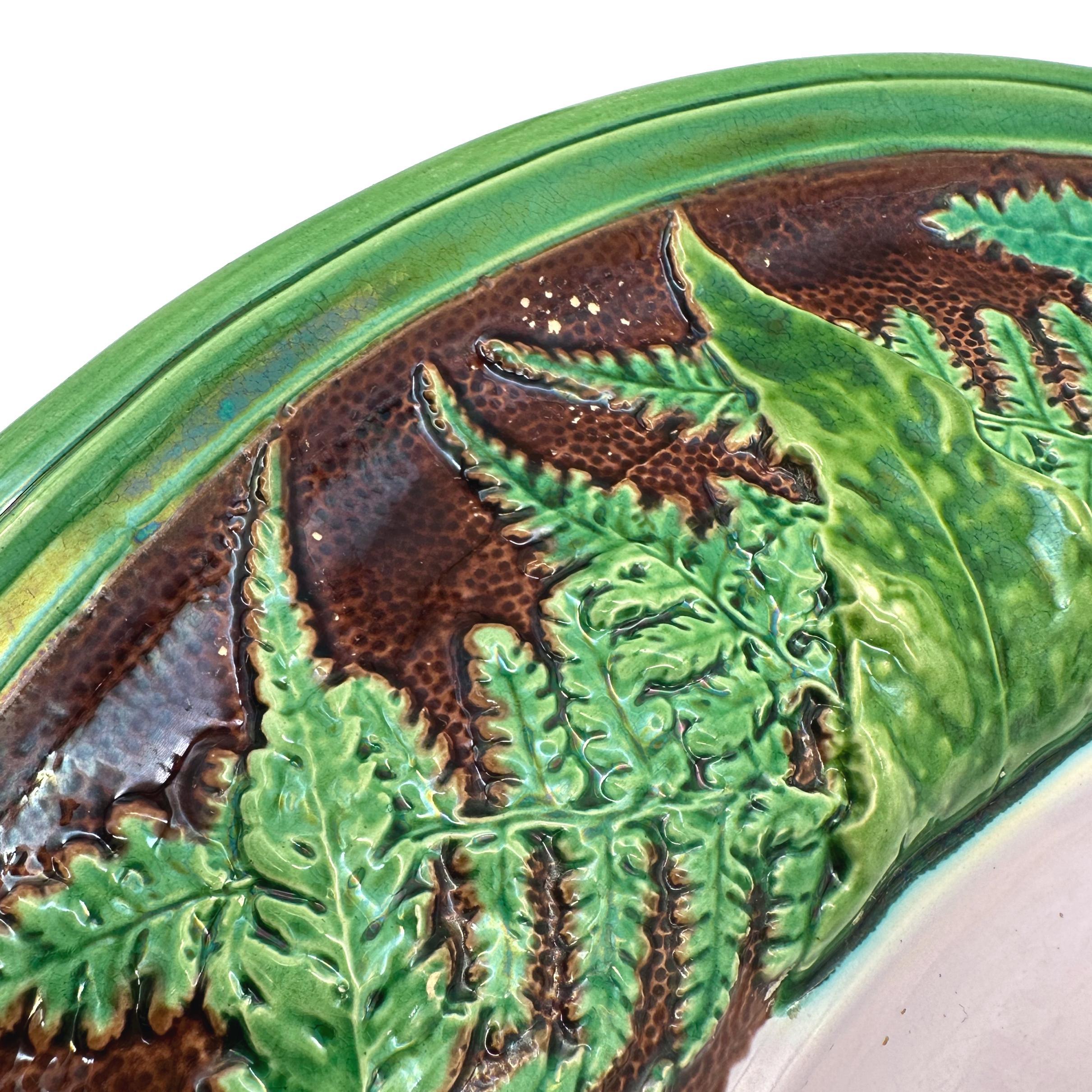 A Minton Majolica Foxglove Jardiniere with Underplate, English, Dated: 1868 8