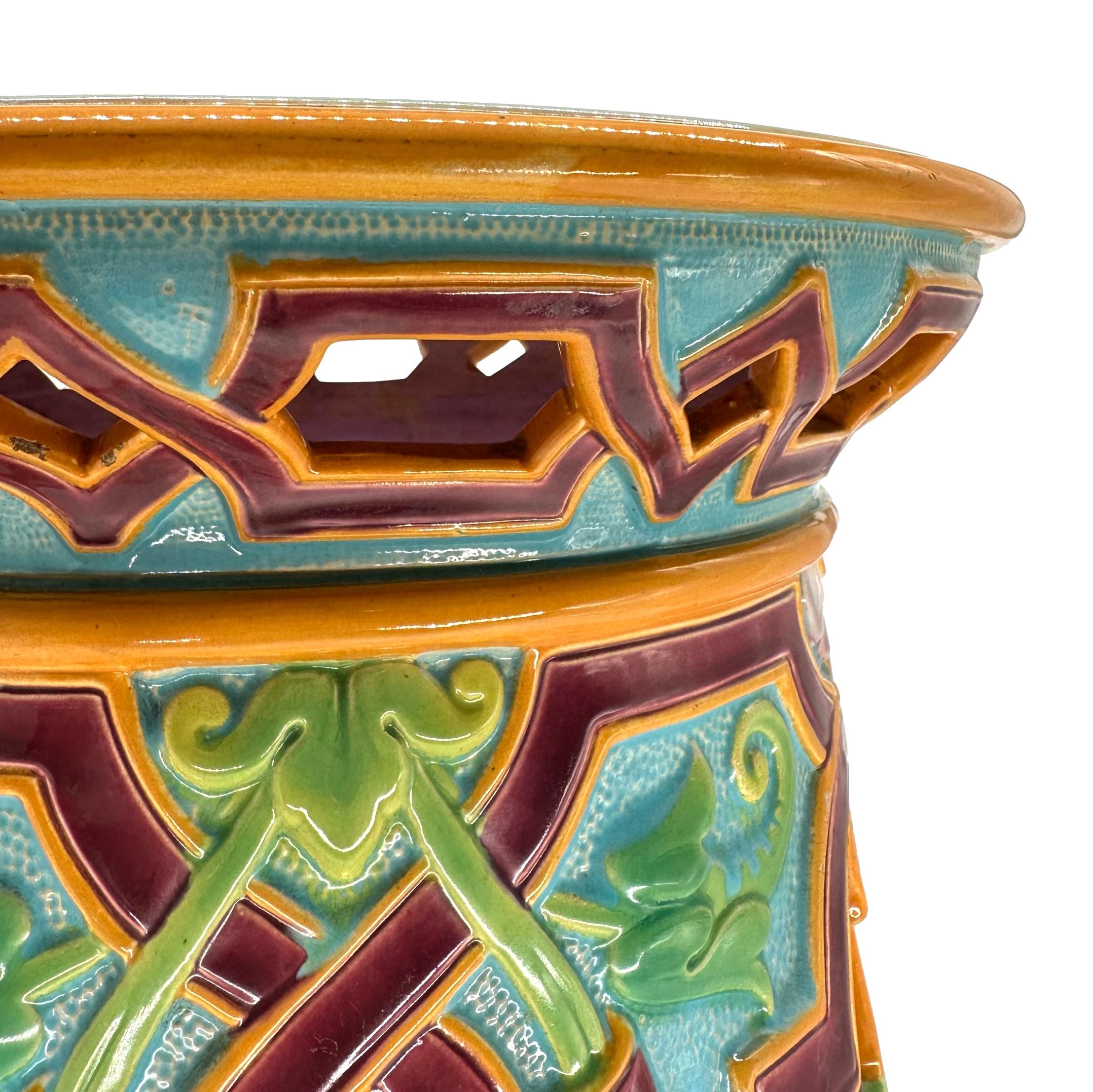 A Minton Majolica Moorish Design Garden Seat, Turquoise Ground, Dated 1868 5