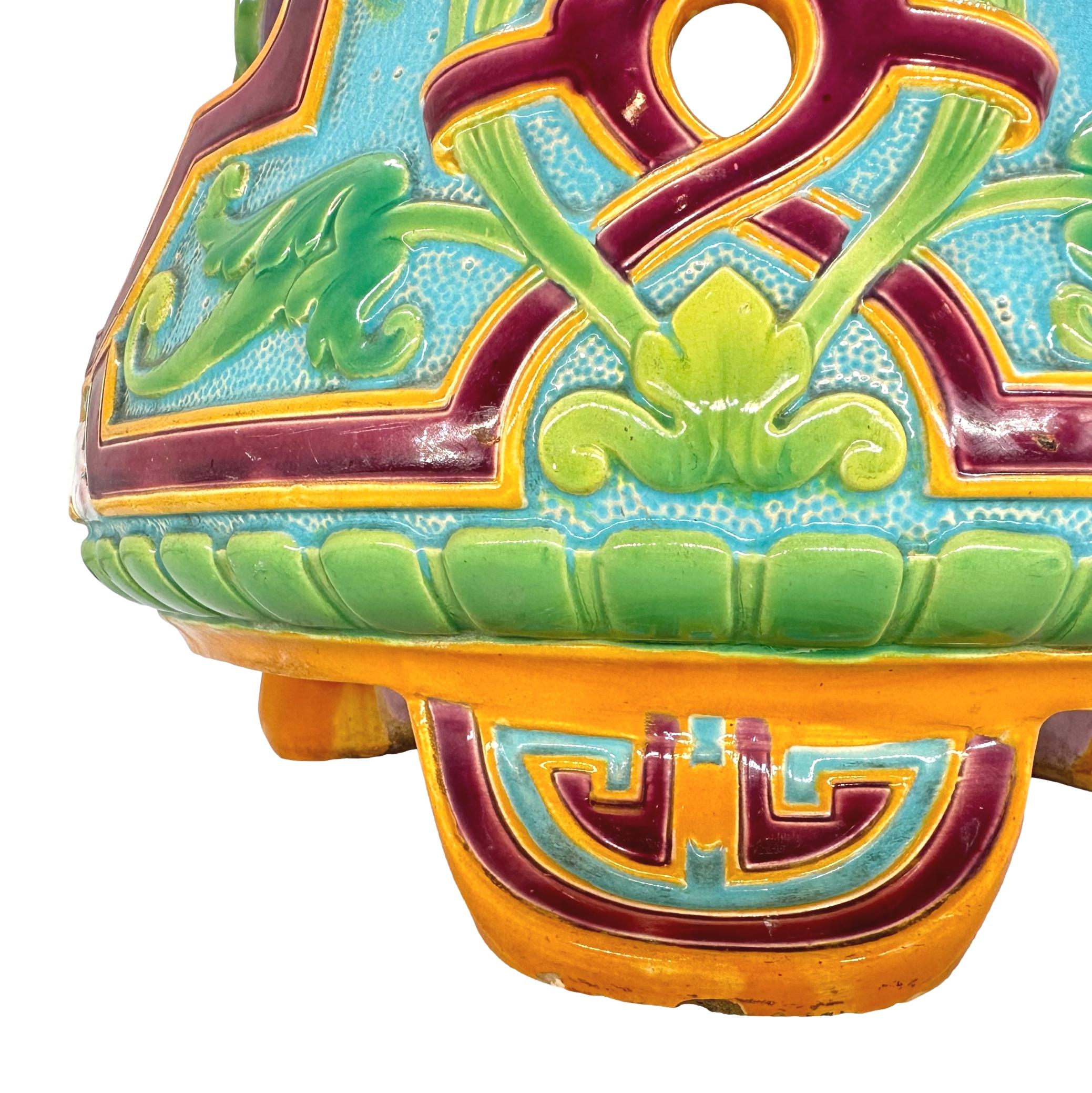A Minton Majolica Moorish Design Garden Seat, Turquoise Ground, Dated 1868 6