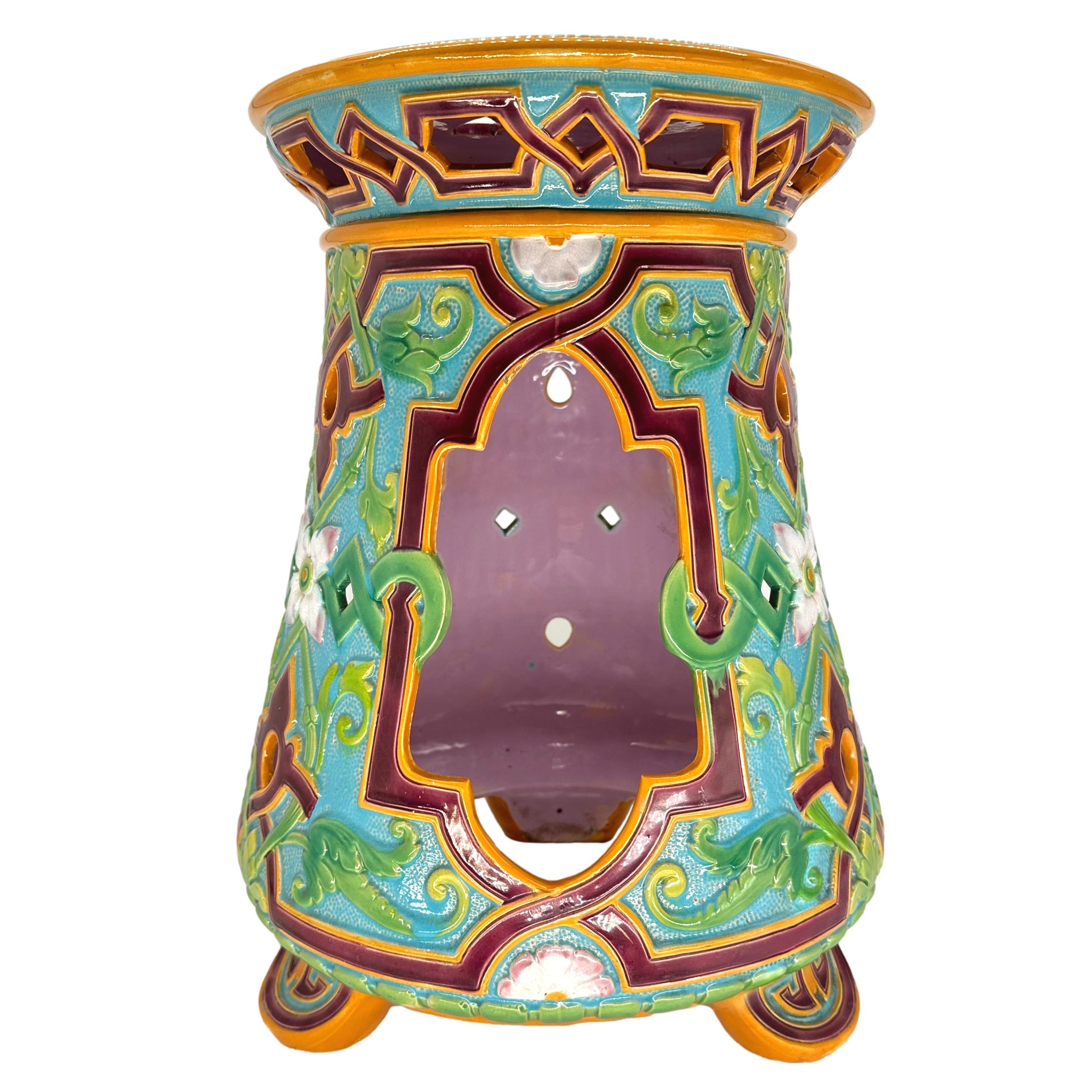 Victorian A Minton Majolica Moorish Design Garden Seat, Turquoise Ground, Dated 1868