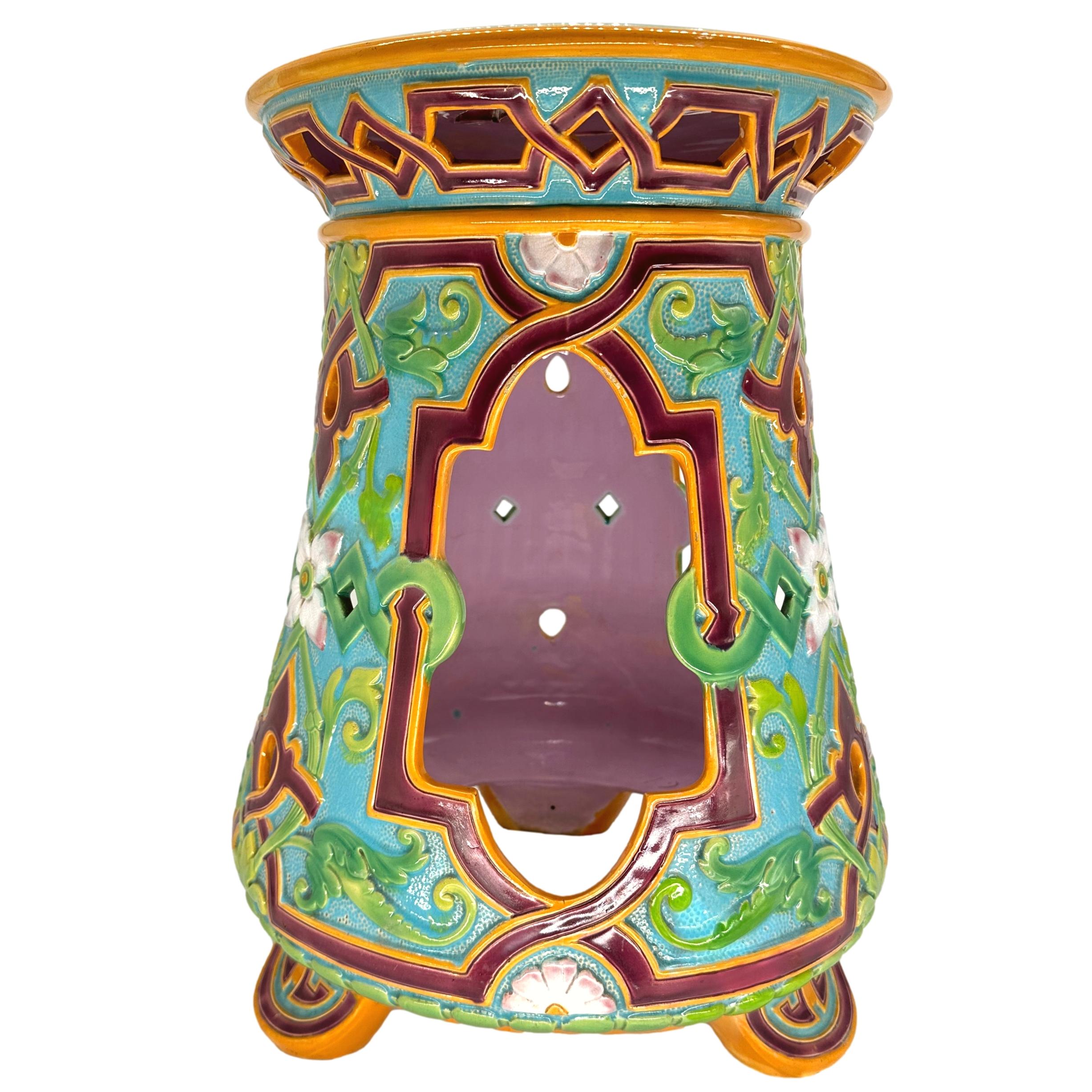 Molded A Minton Majolica Moorish Design Garden Seat, Turquoise Ground, Dated 1868