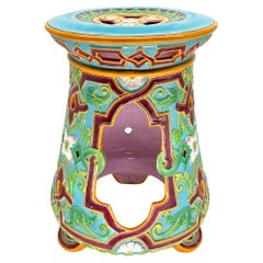 A Minton Majolica Moorish Design Garden Seat, Turquoise Ground, Dated 1868