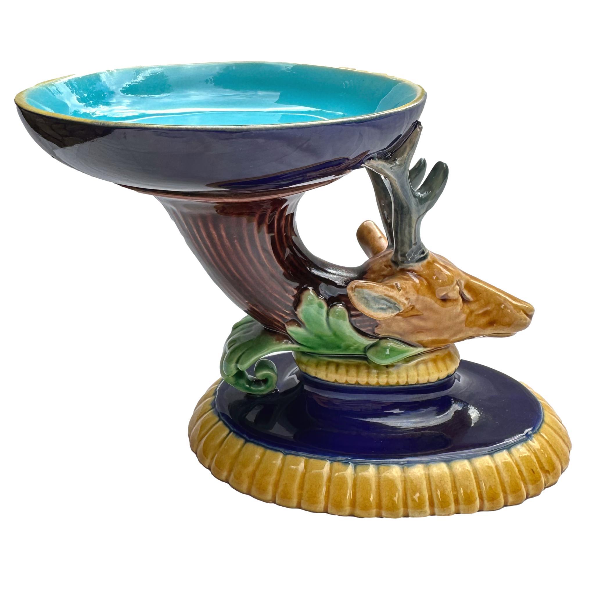 Victorian A Minton Majolica Stag's Head Small Taza in Cobalt Blue, English, ca. 1868 For Sale